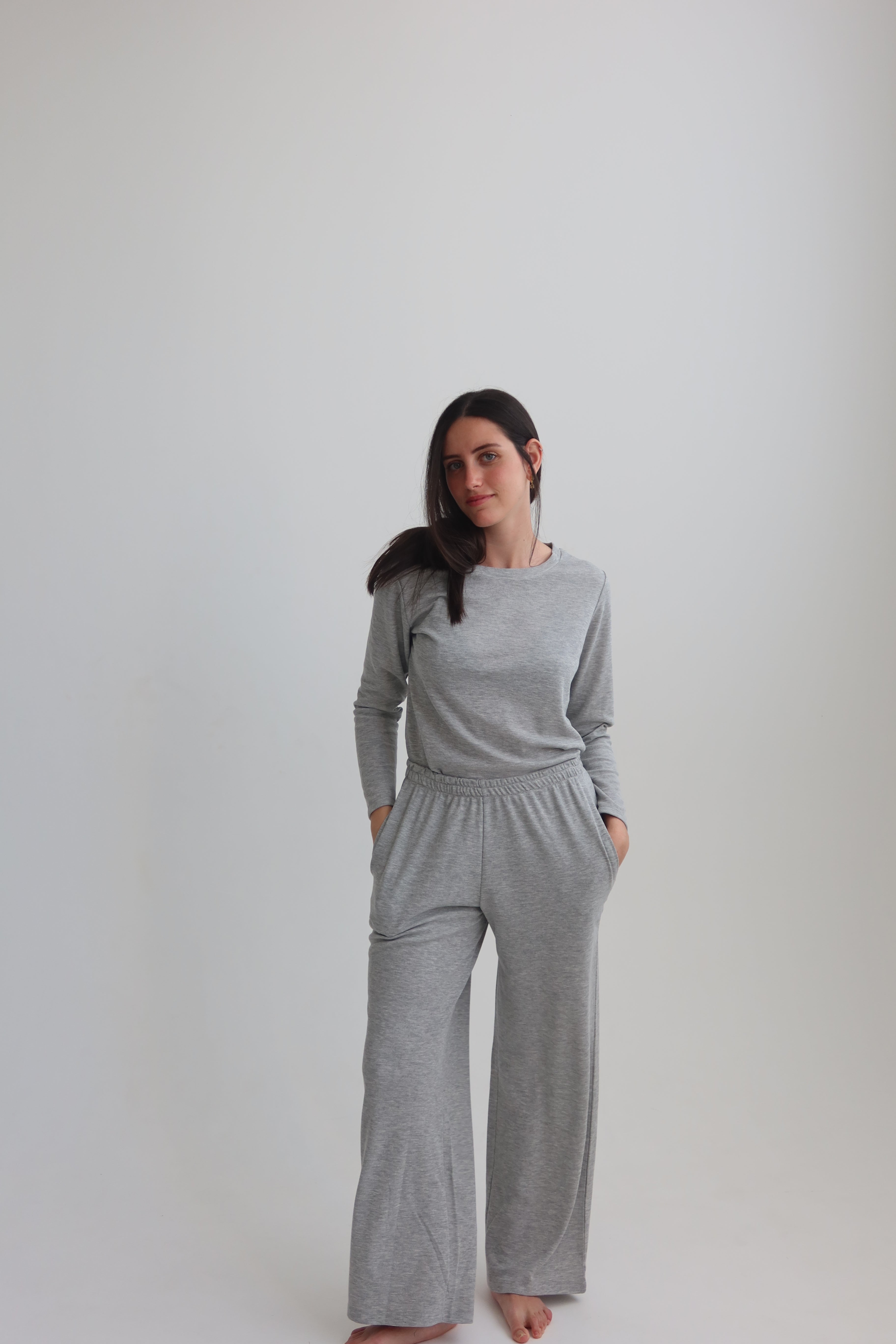 Waffle long sleeve T-shirt - gray