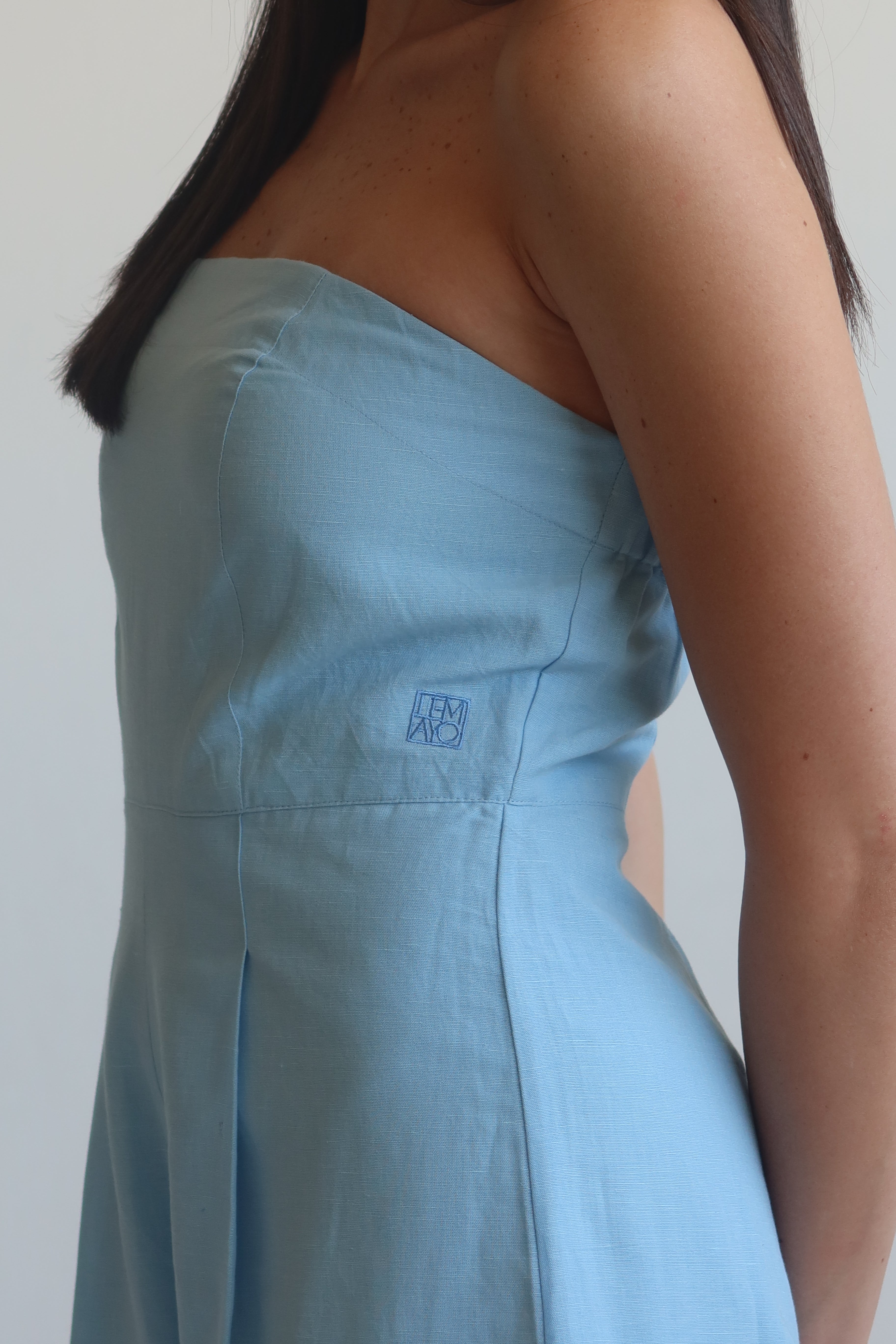 Linen blend Strapless jumpsuit - Light Blue