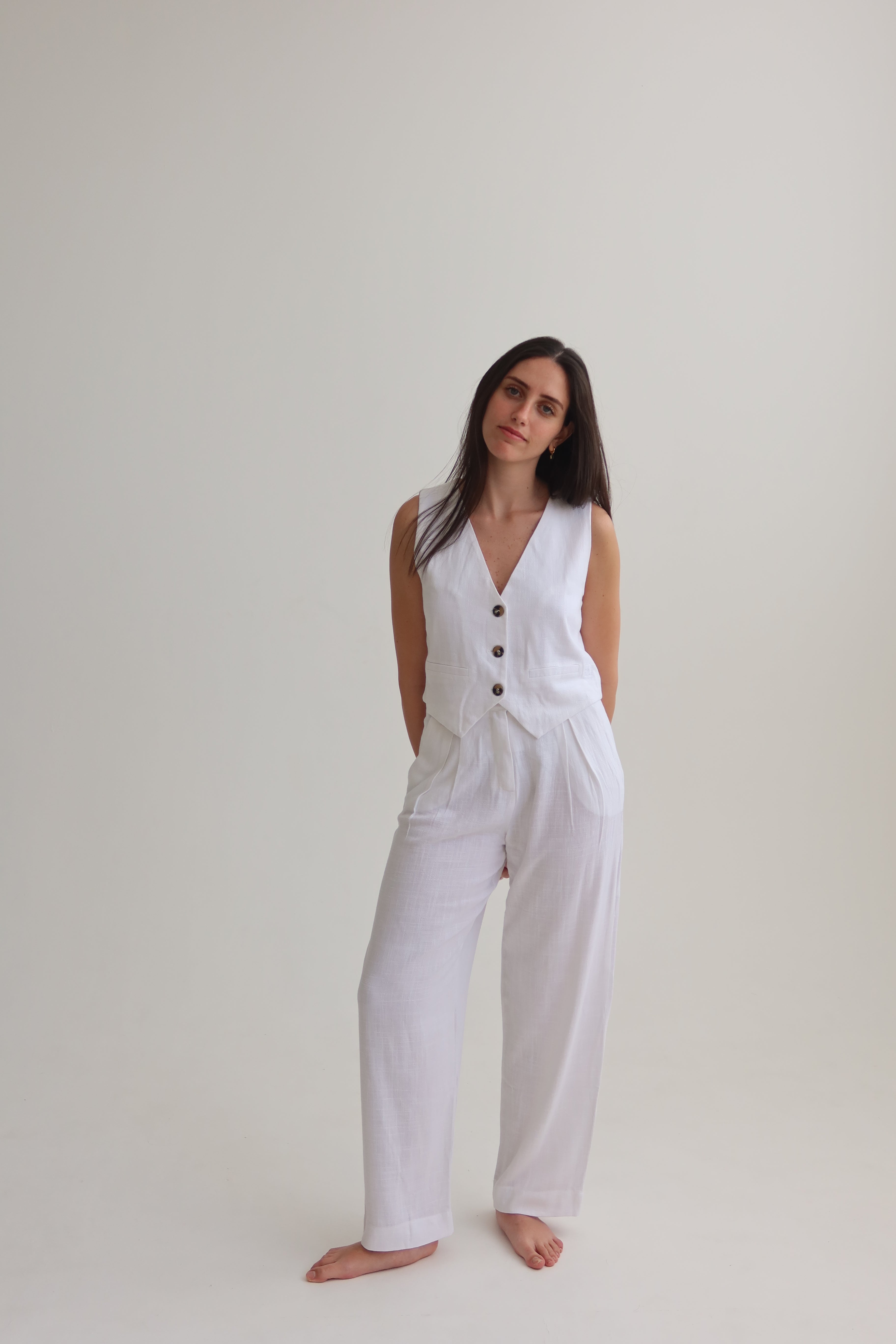 White tailored crop vest