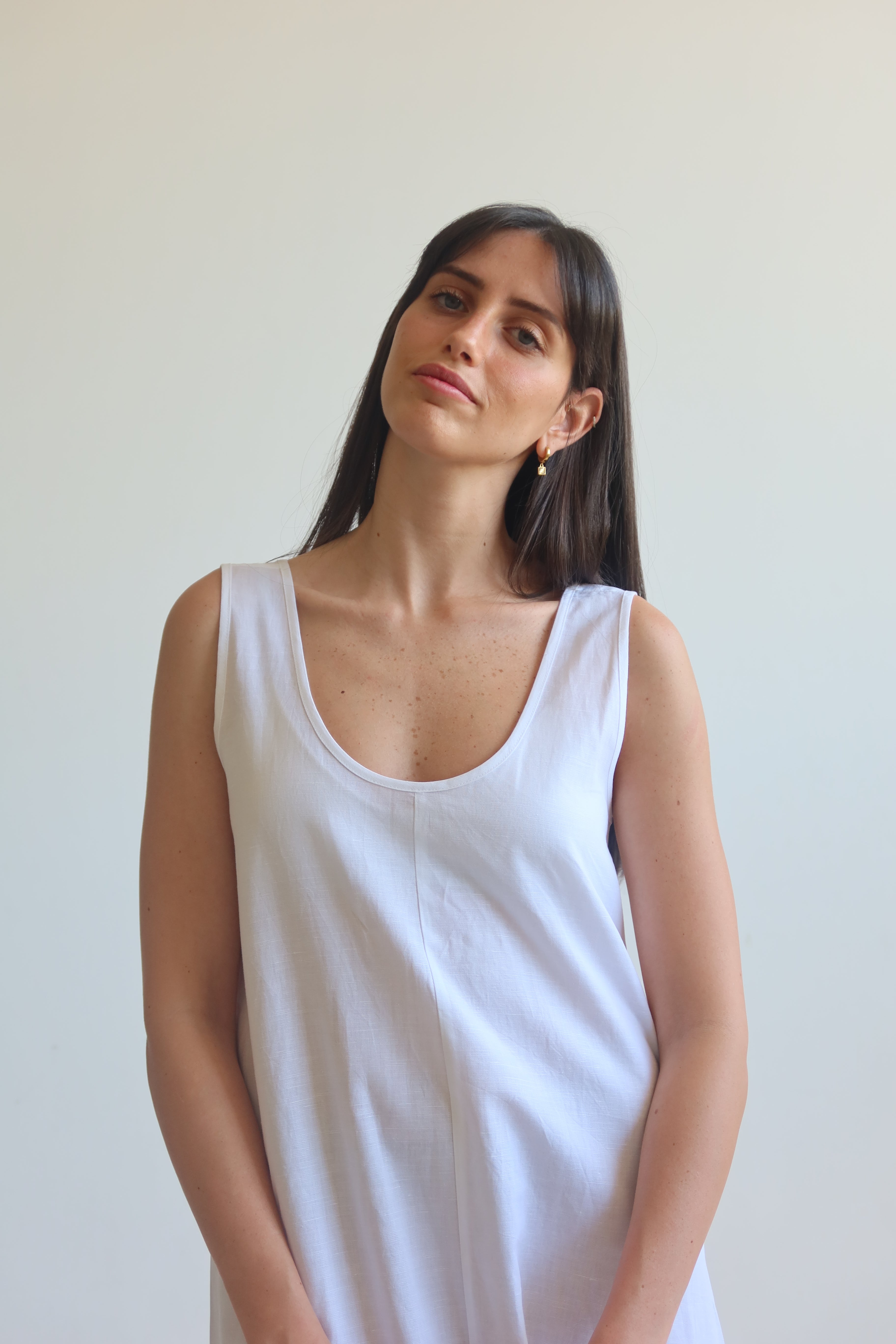Linen Blend Relaxed Maxi Dress - White