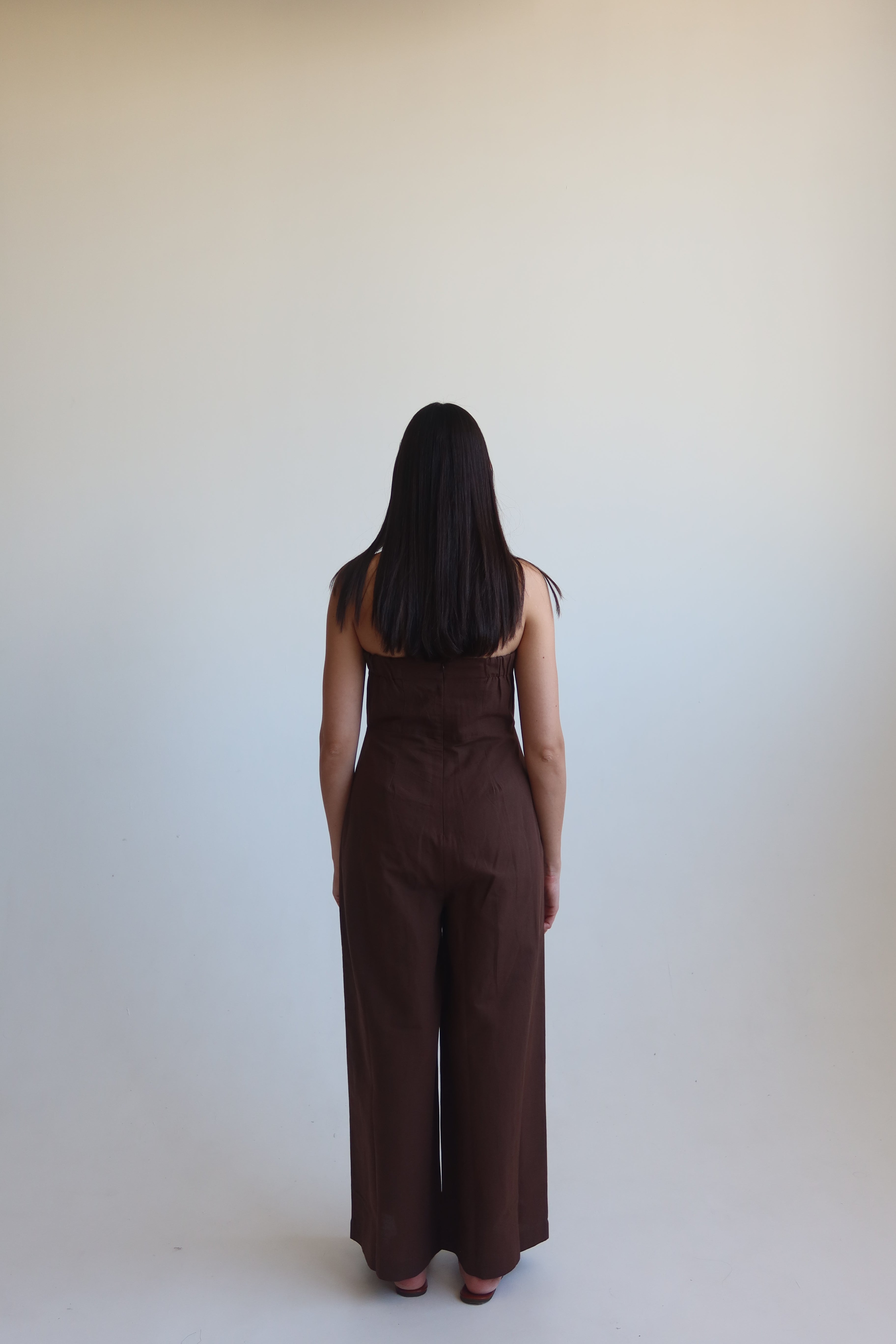Linen blend Strapless jumpsuit - Chocolate Brown