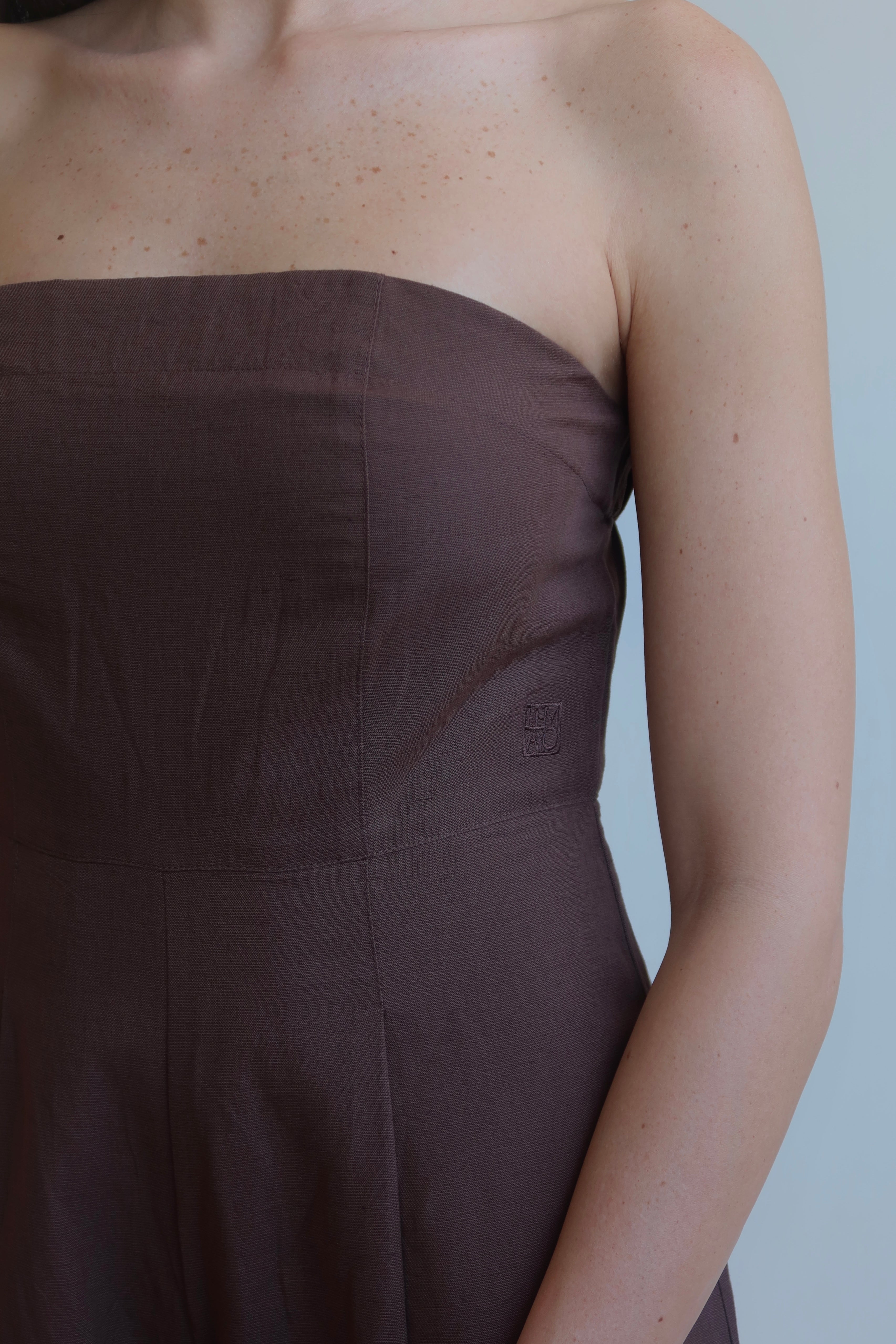 Linen blend Strapless jumpsuit - Chocolate Brown