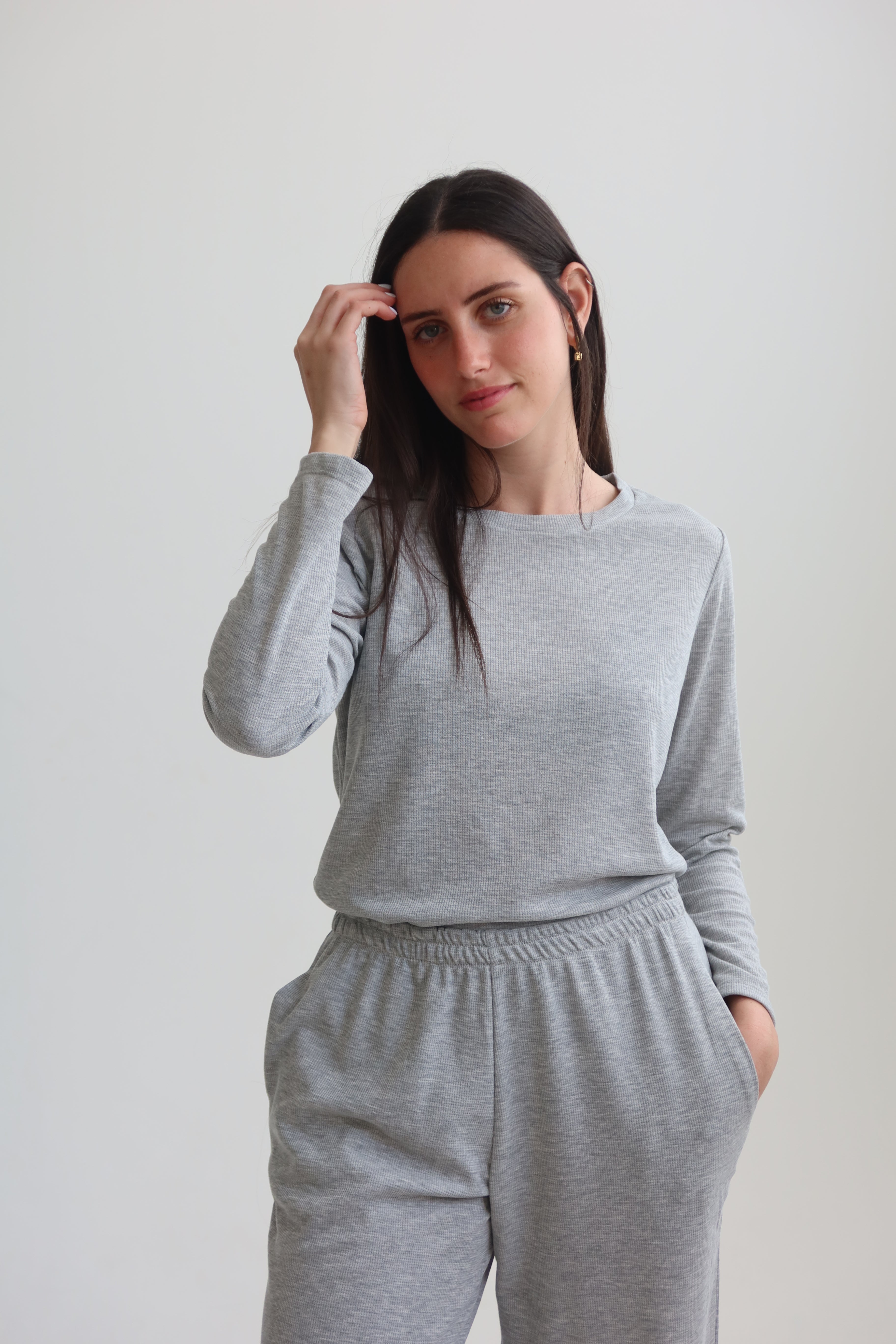 Waffle straight pants - gray