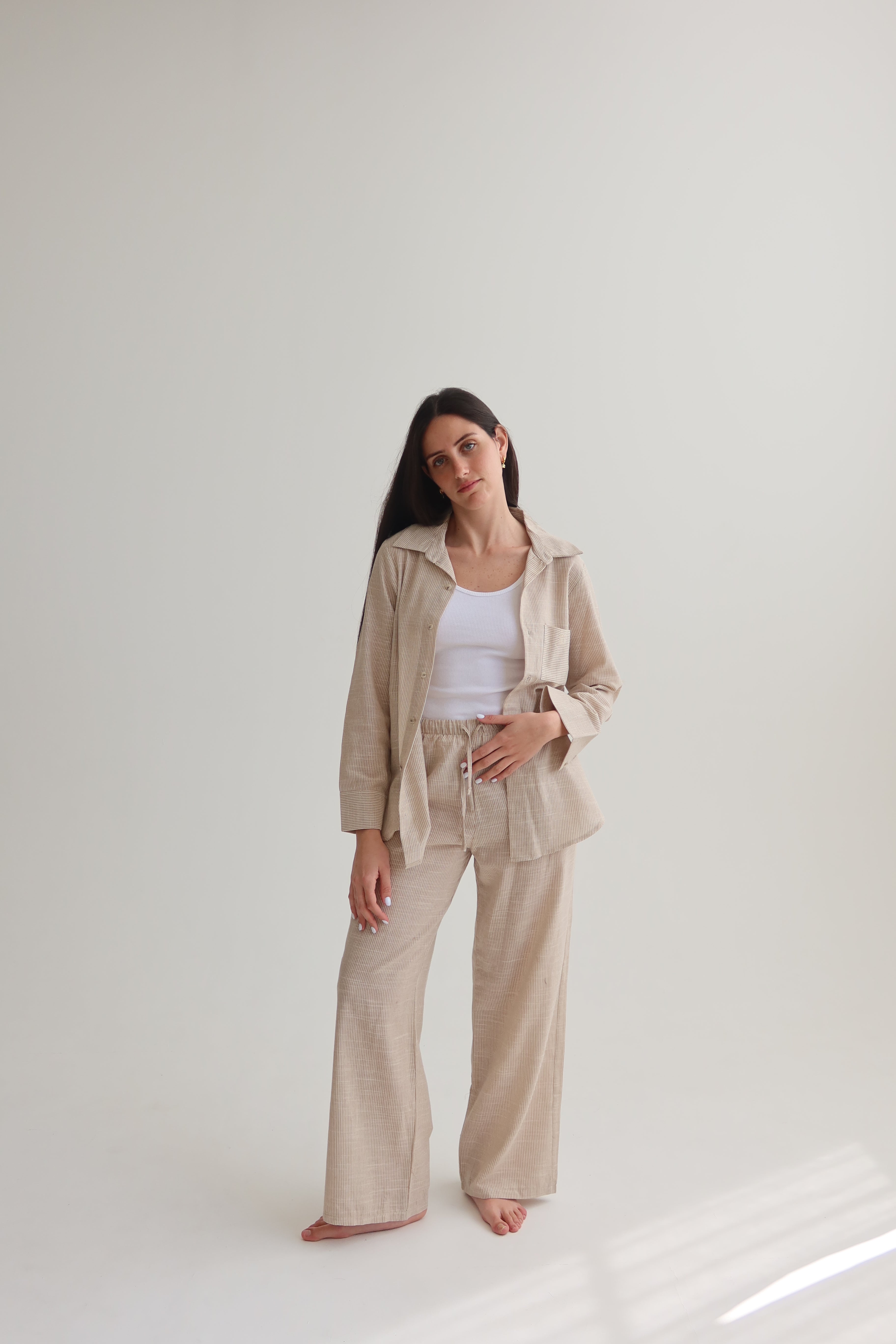 relaxed fit linen pants - striped