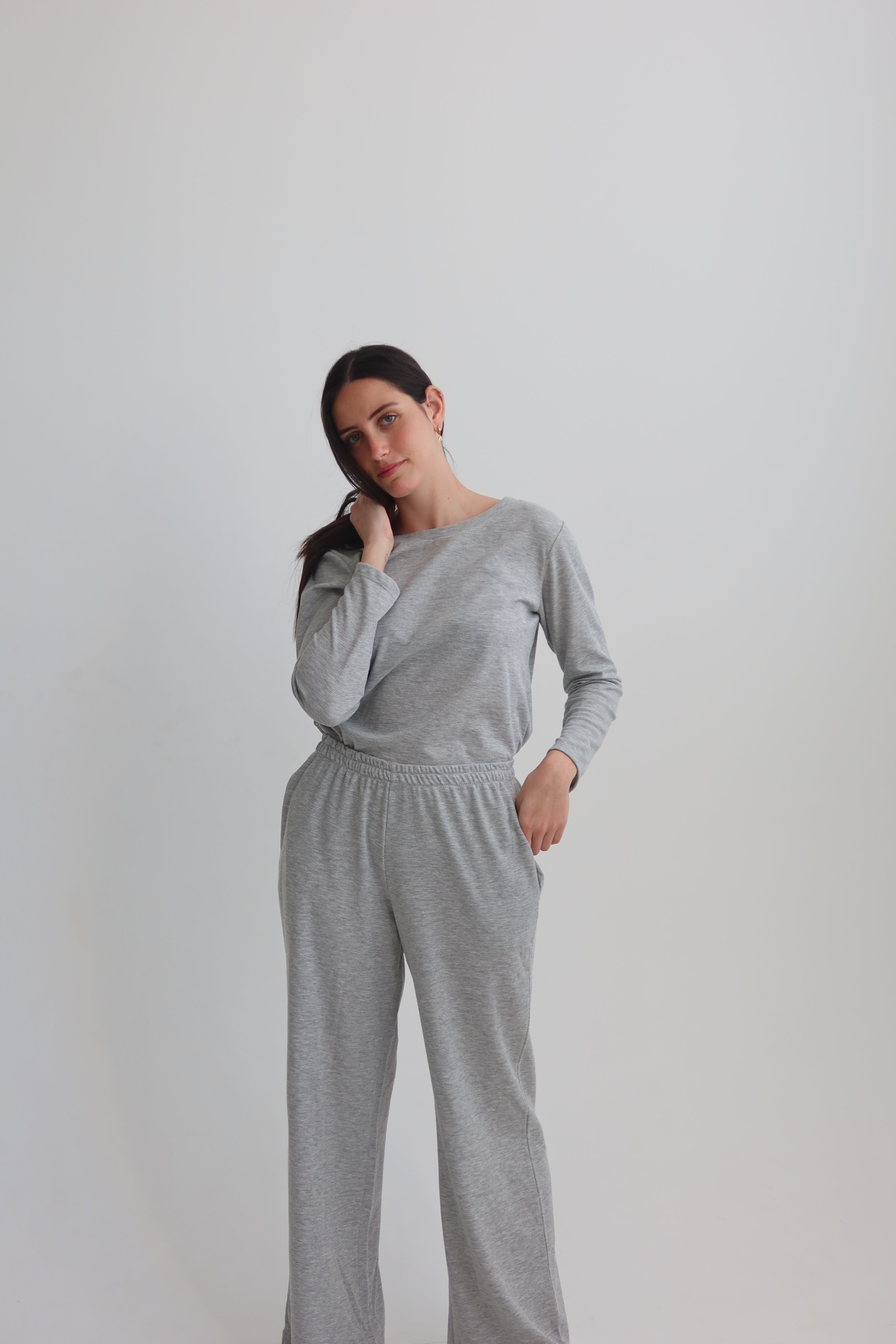 Waffle long sleeve T-shirt - gray