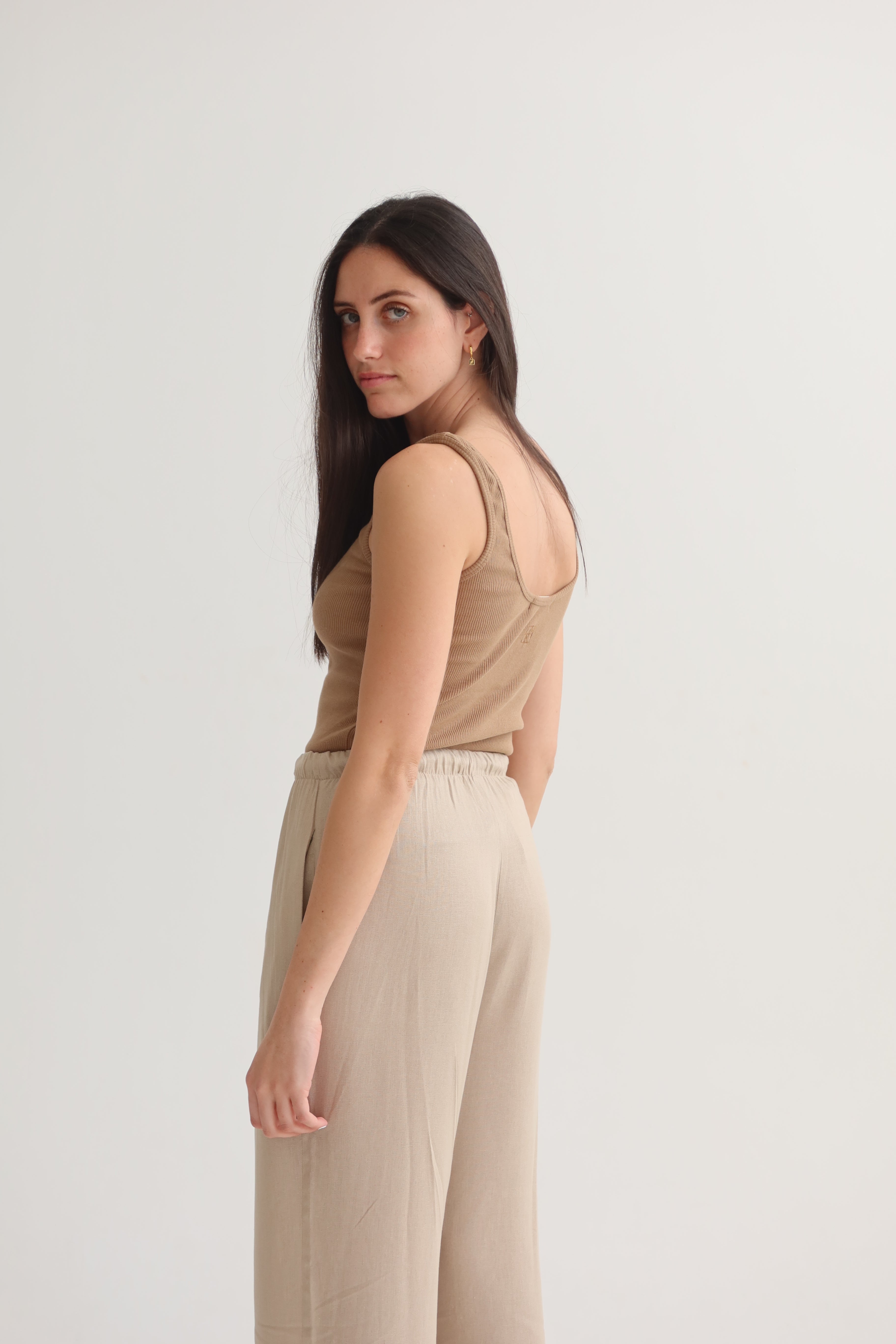 camel ribbed tank top