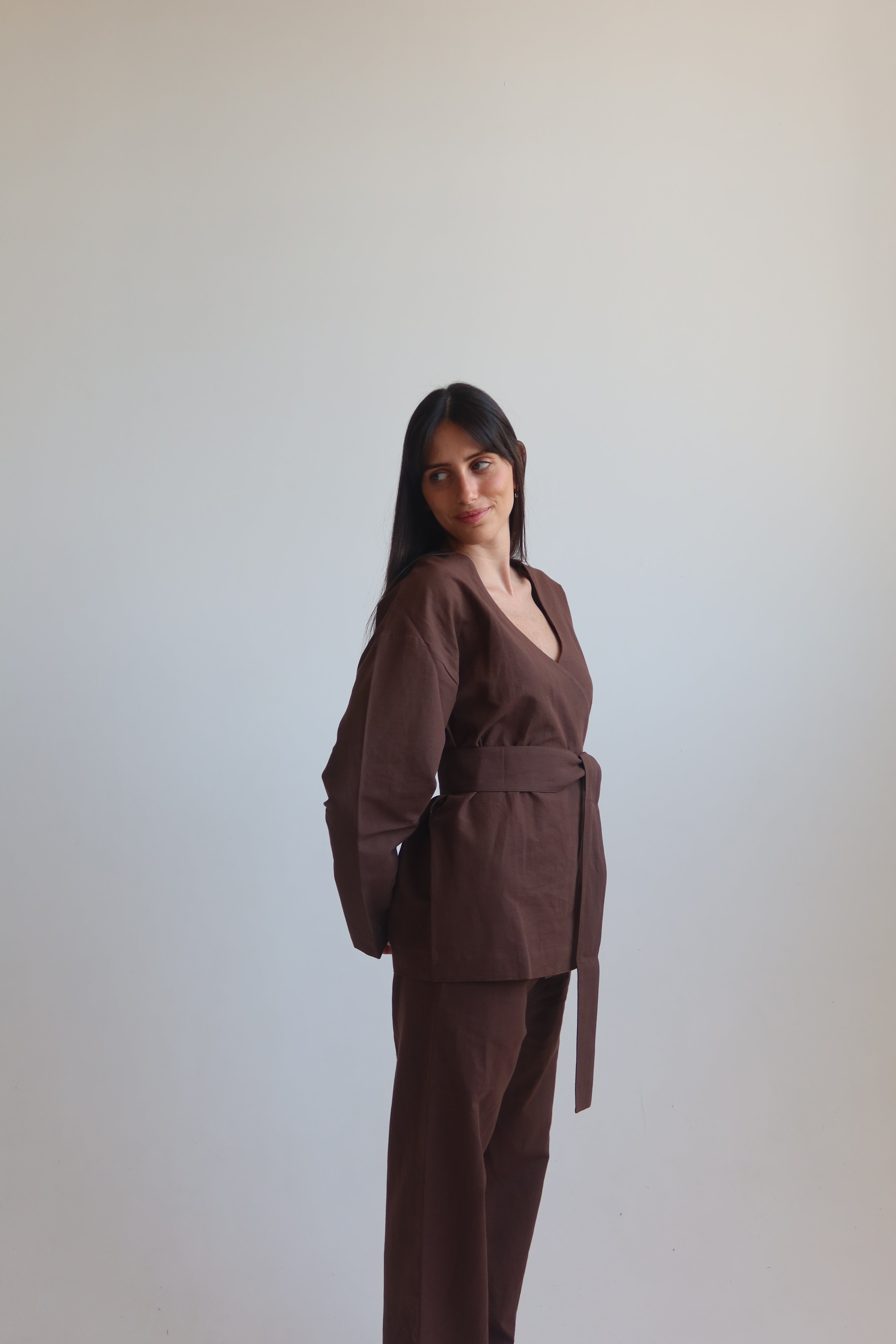 Linen blend pants - Chocolate Brown