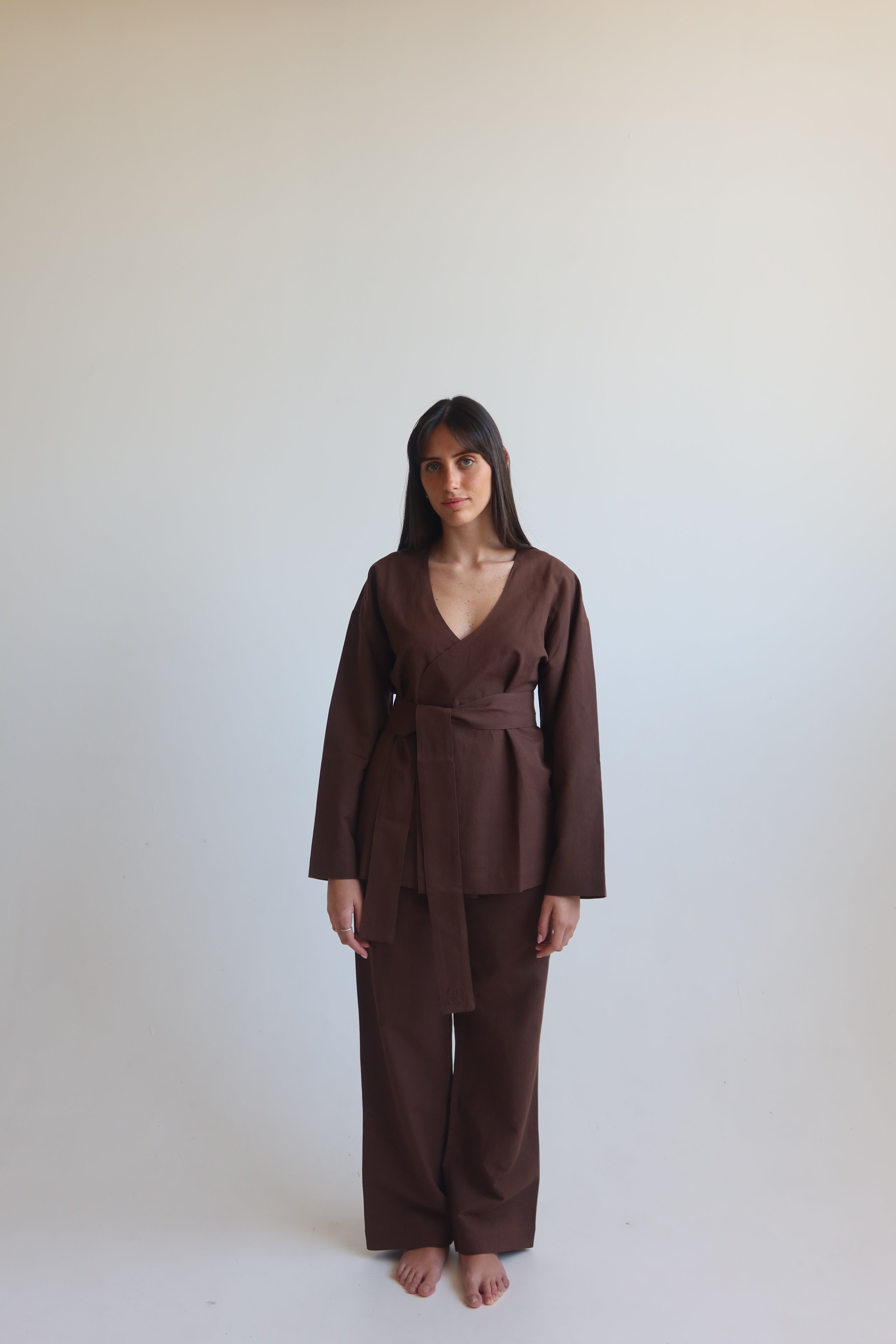 Linen blend pants - Chocolate Brown