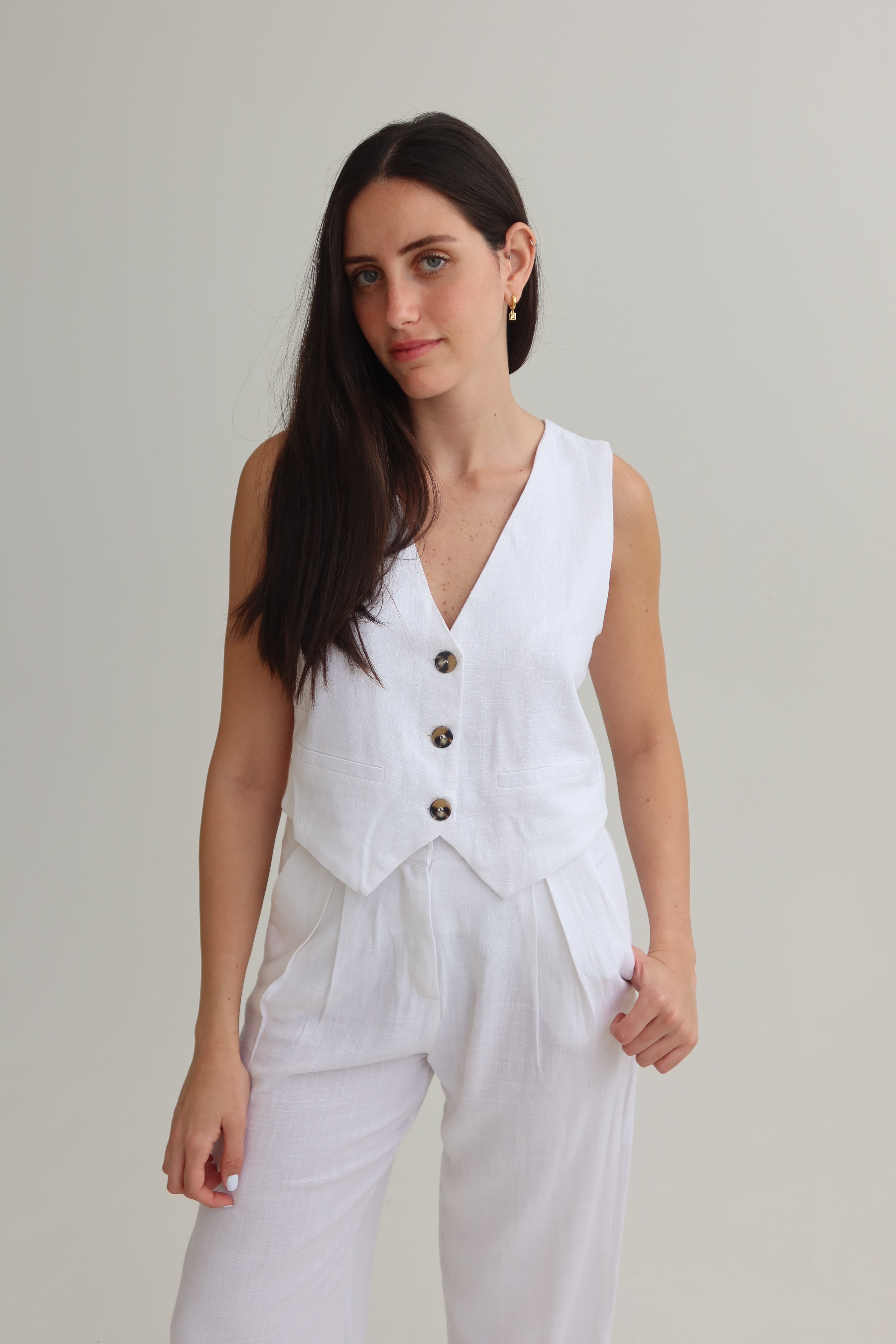 White tailored crop vest