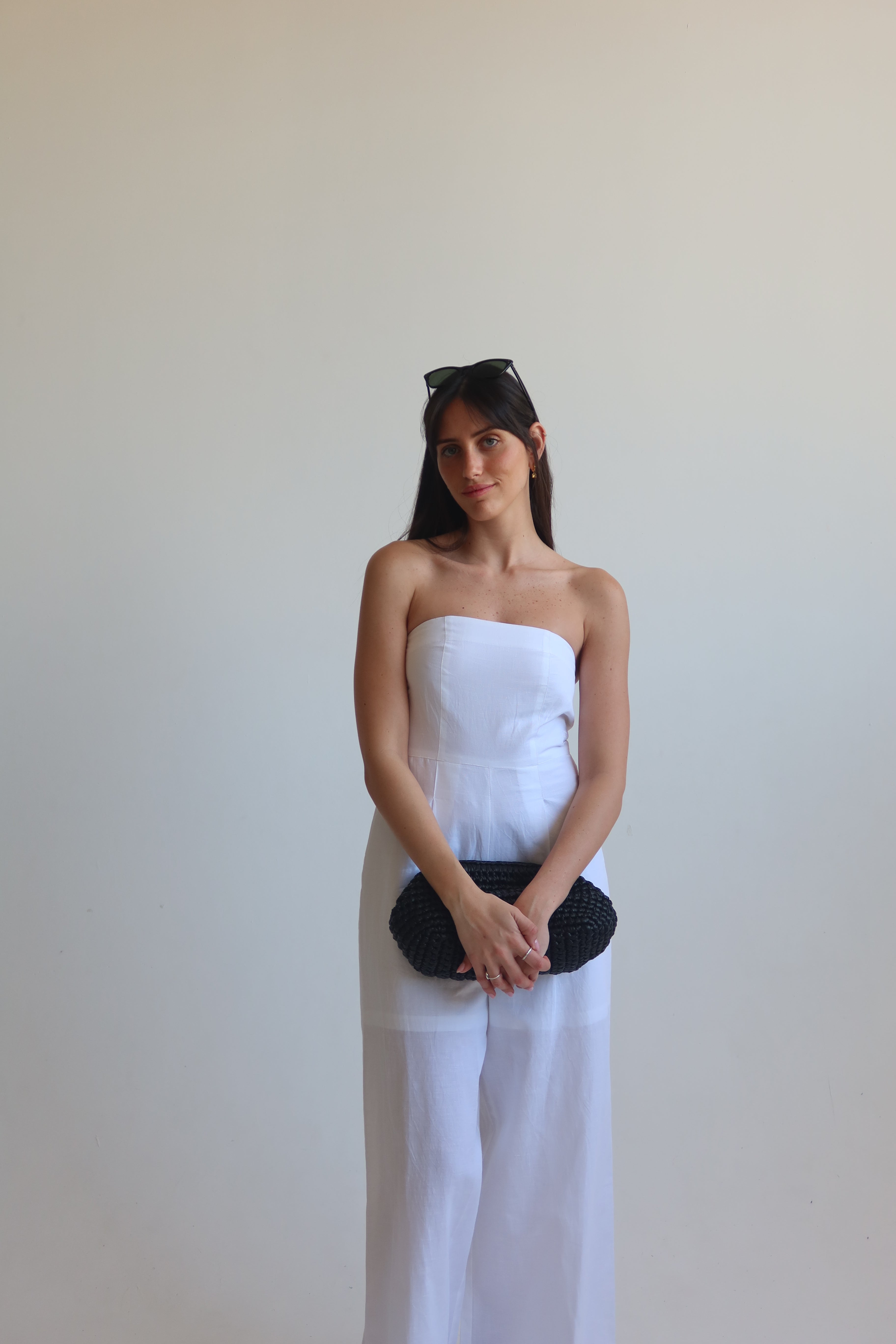 Linen blend Strapless jumpsuit - White