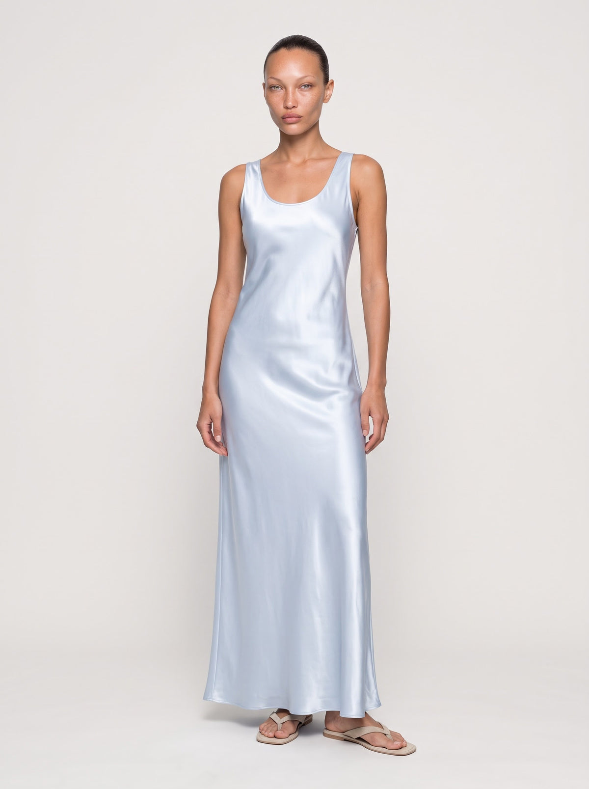 Satin Scoop Neck Maxi Dress