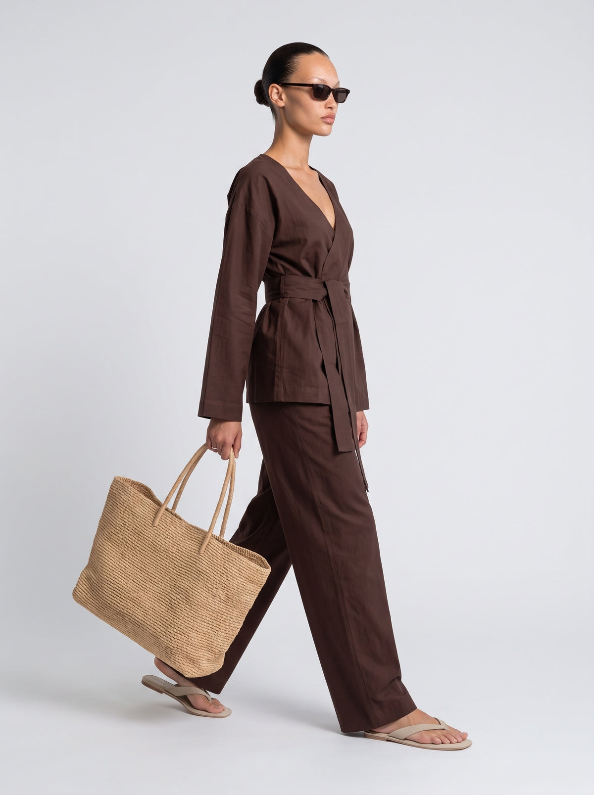 Linen blend straight pants