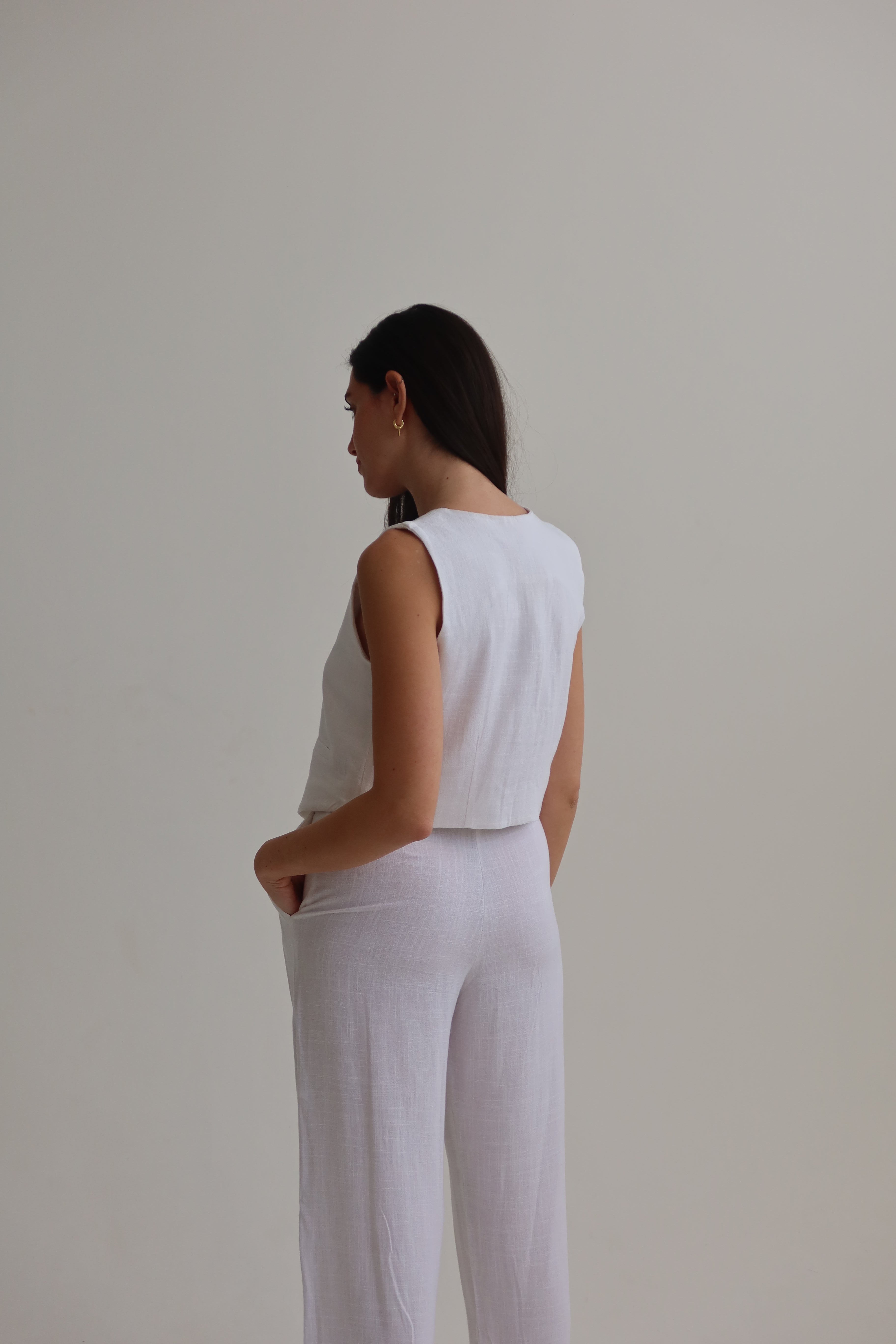 White tailored crop vest