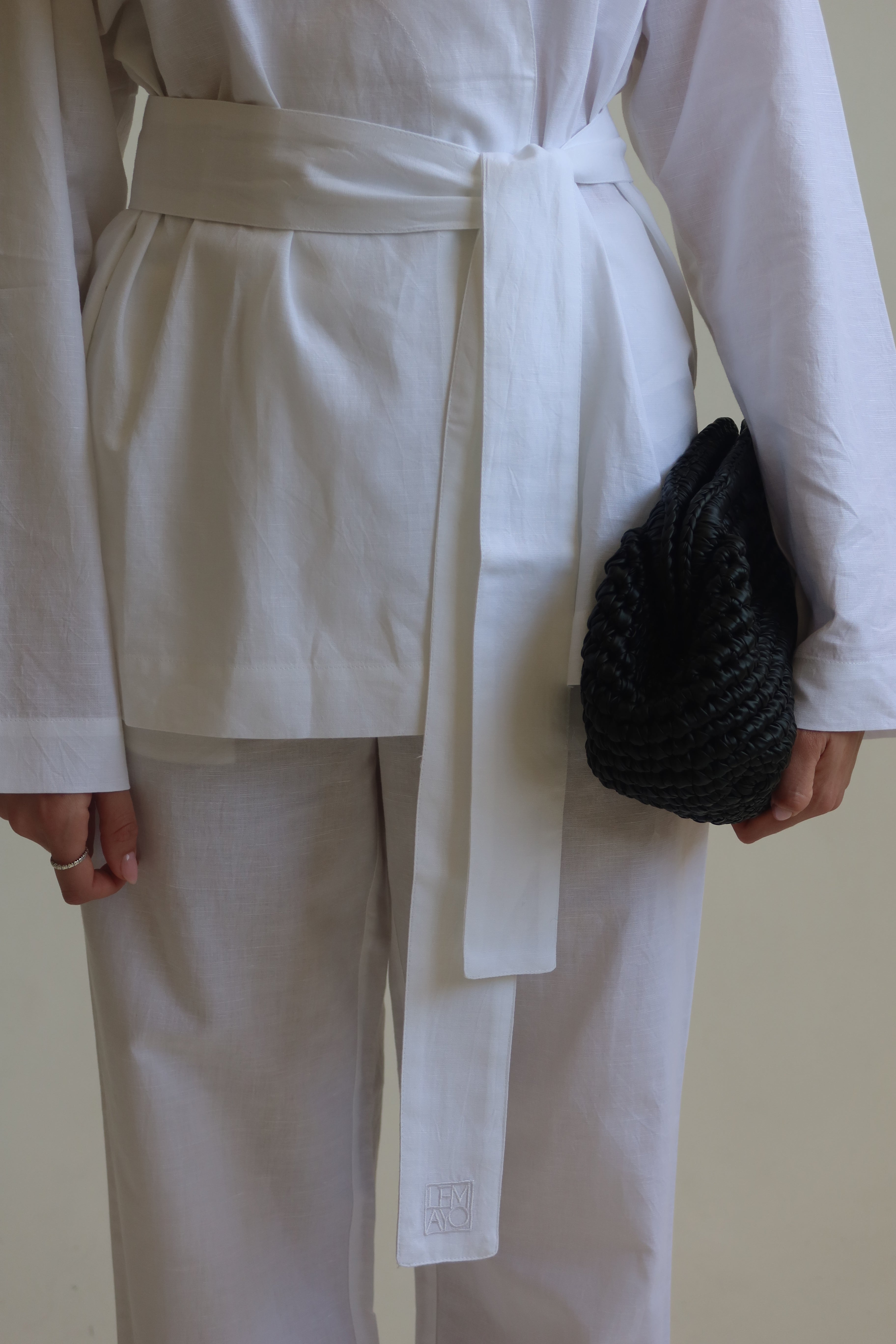 Linen blend kimono shirt - White