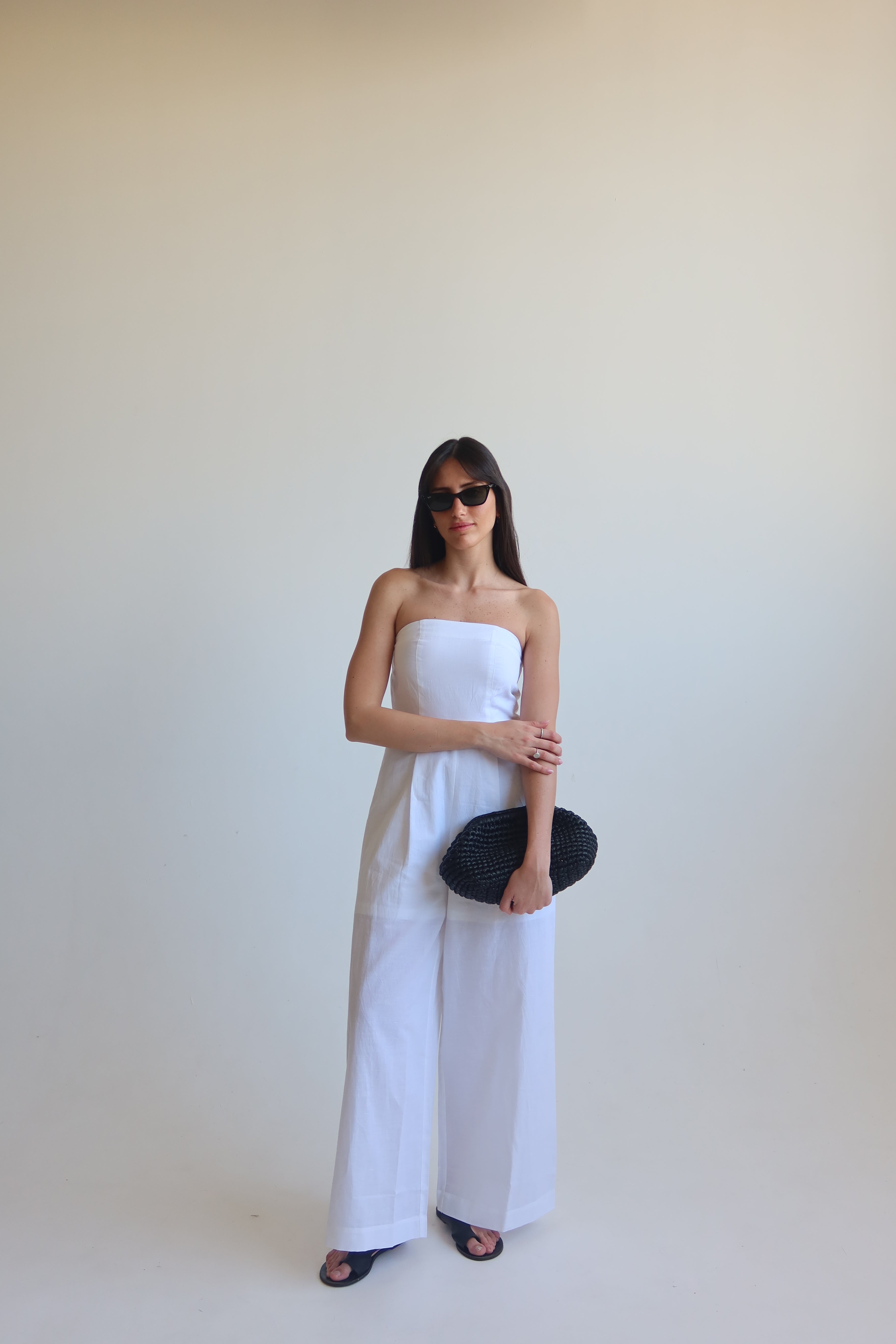 Linen blend Strapless jumpsuit - White