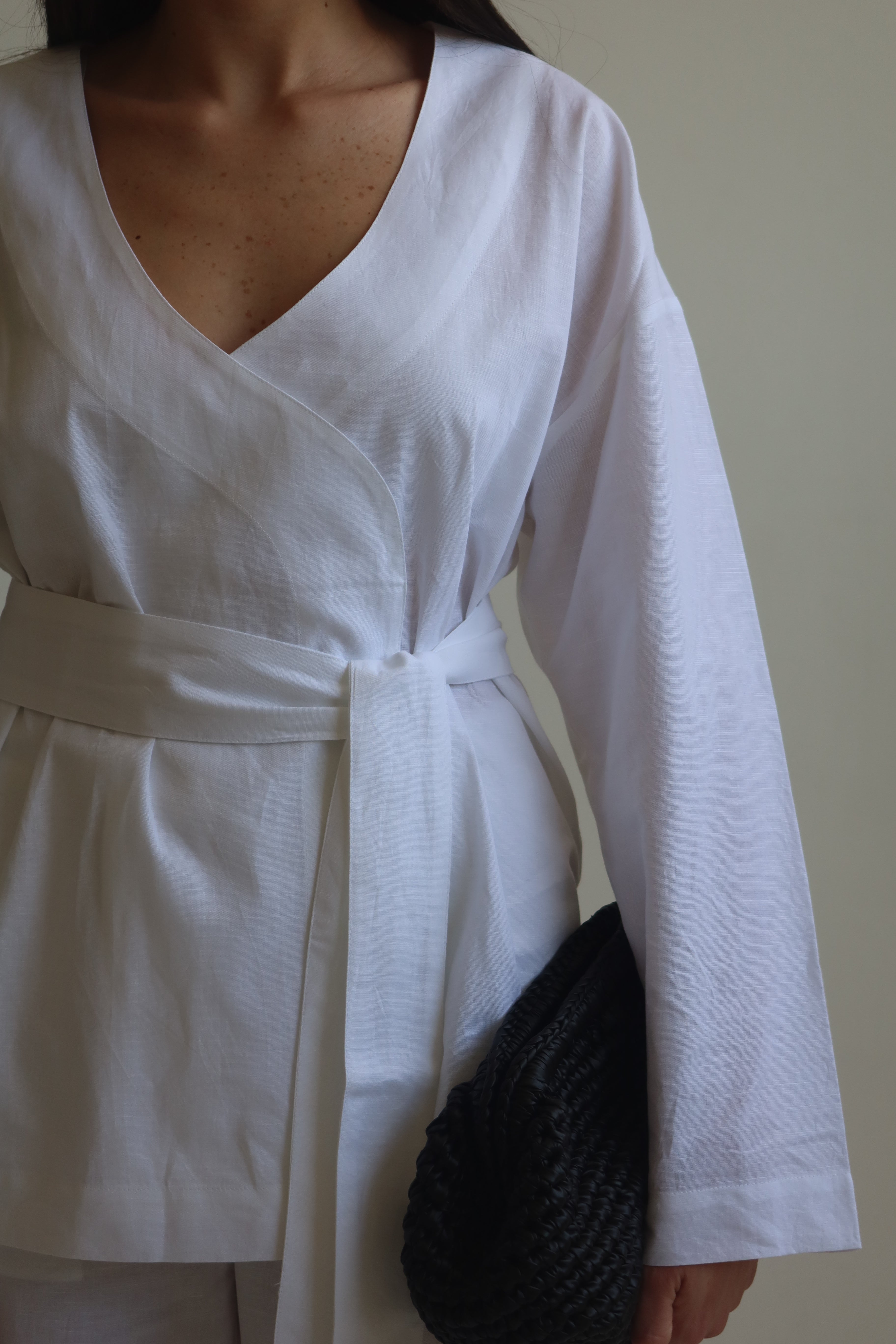 Linen blend kimono shirt - White