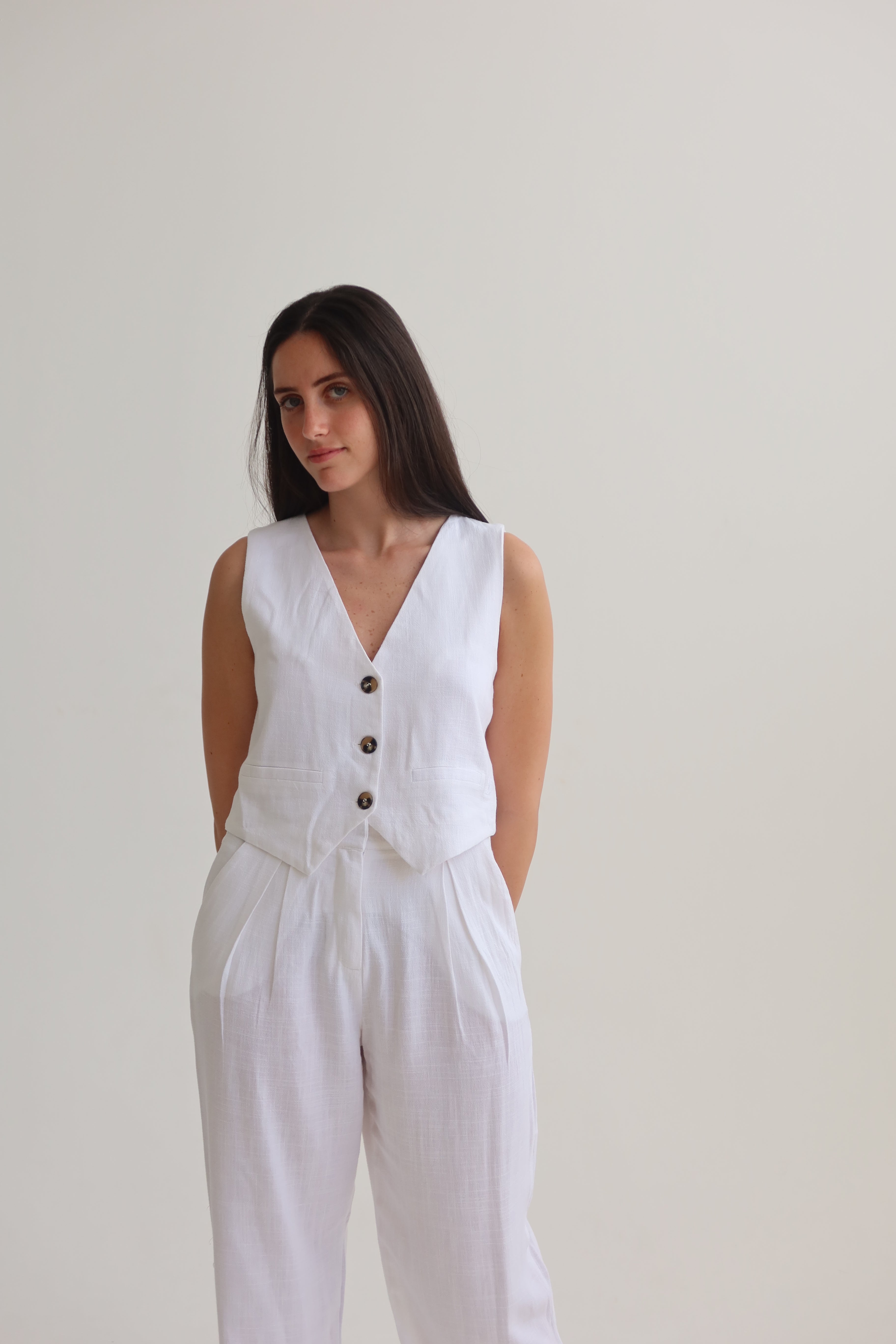 White tailored crop vest