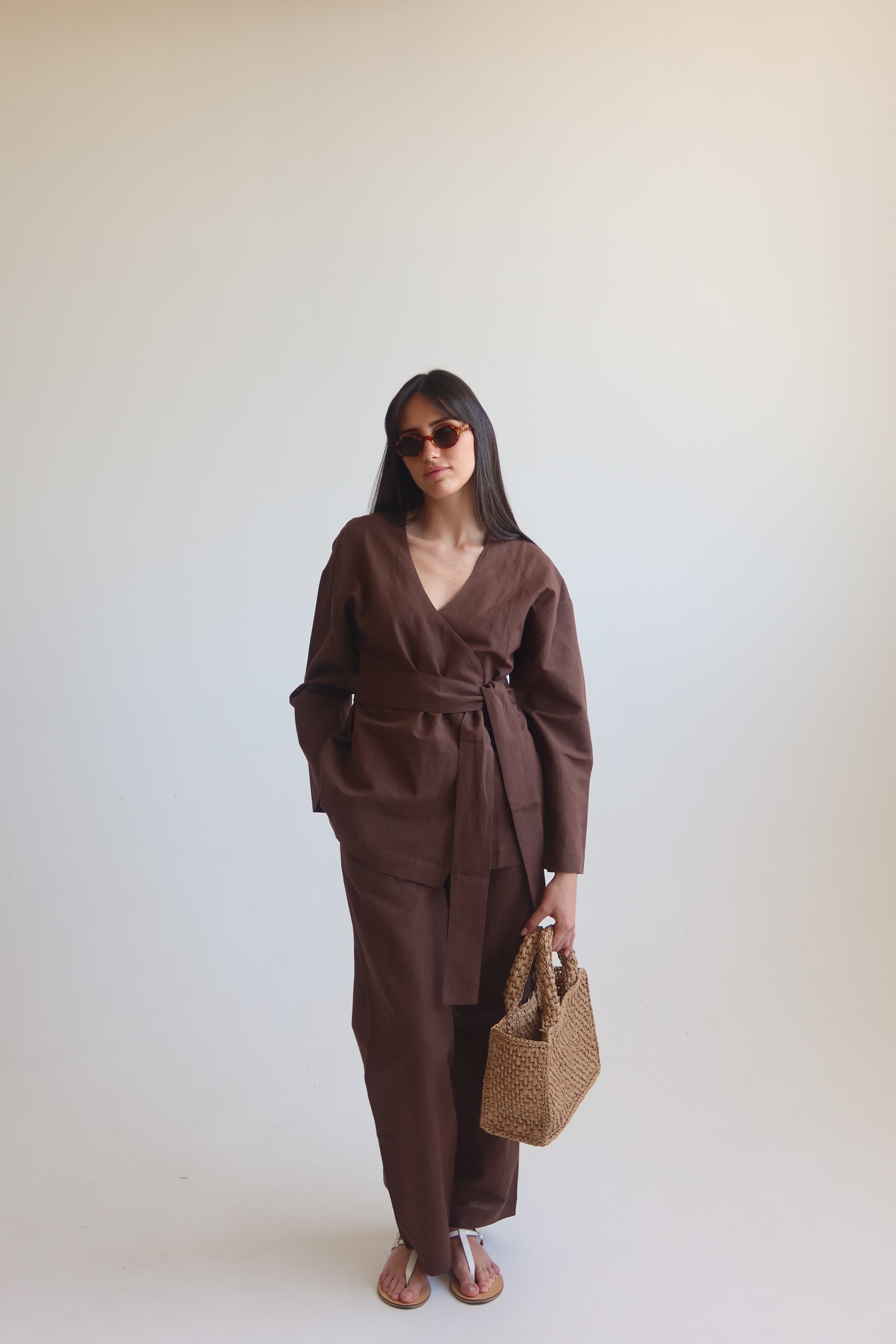 Linen blend pants - Chocolate Brown