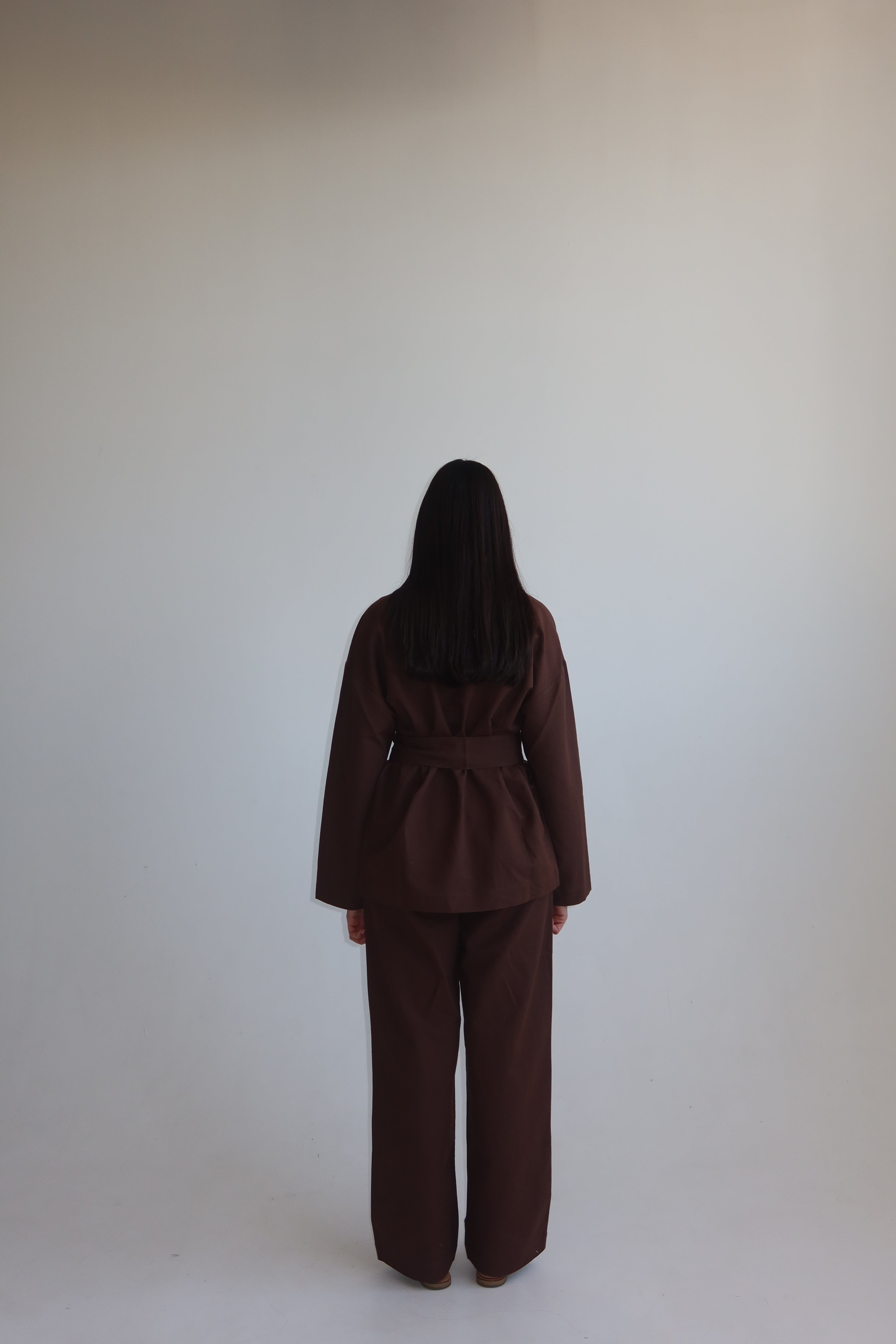 Linen blend kimono shirt - Chocolate Brown