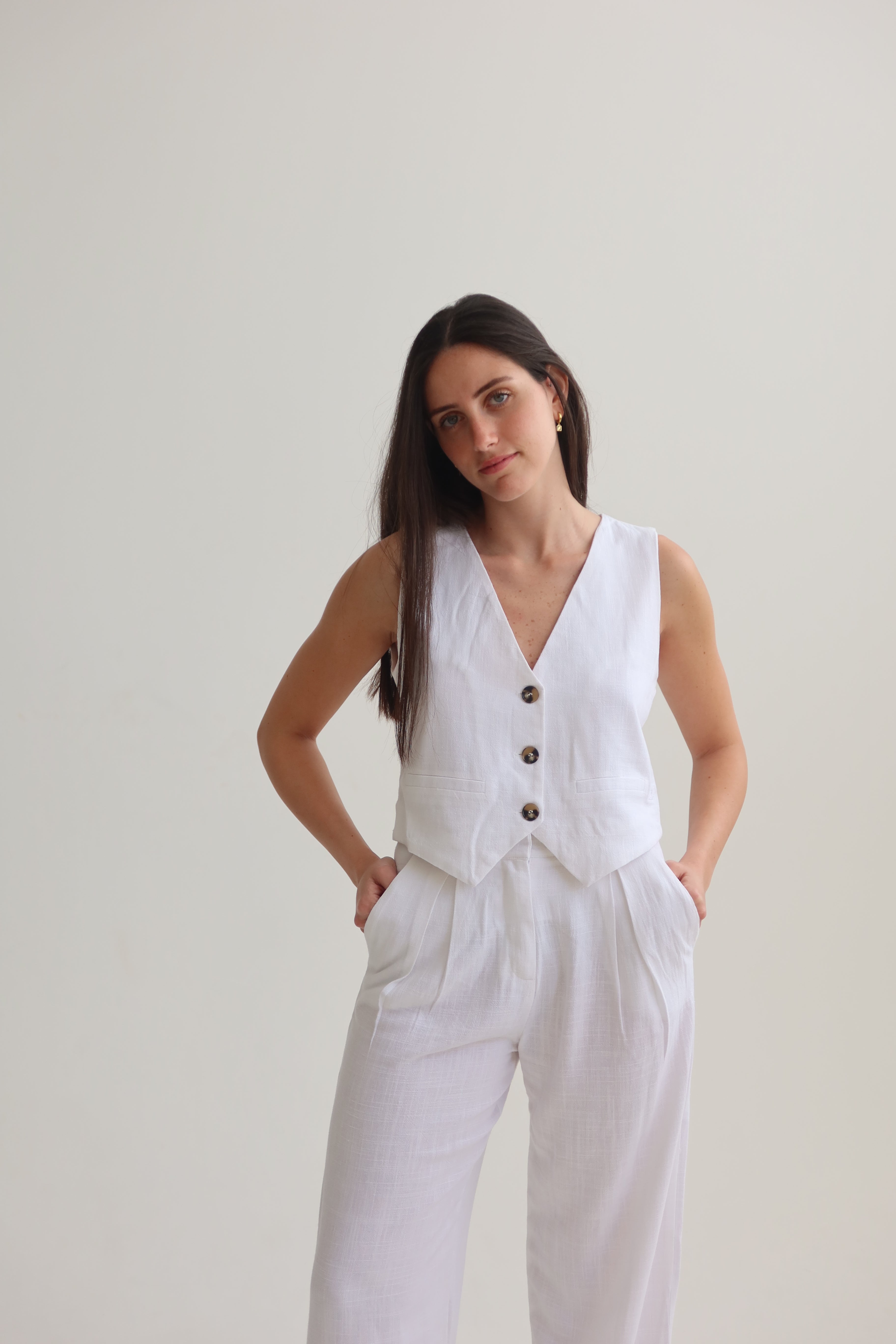 White tailored crop vest