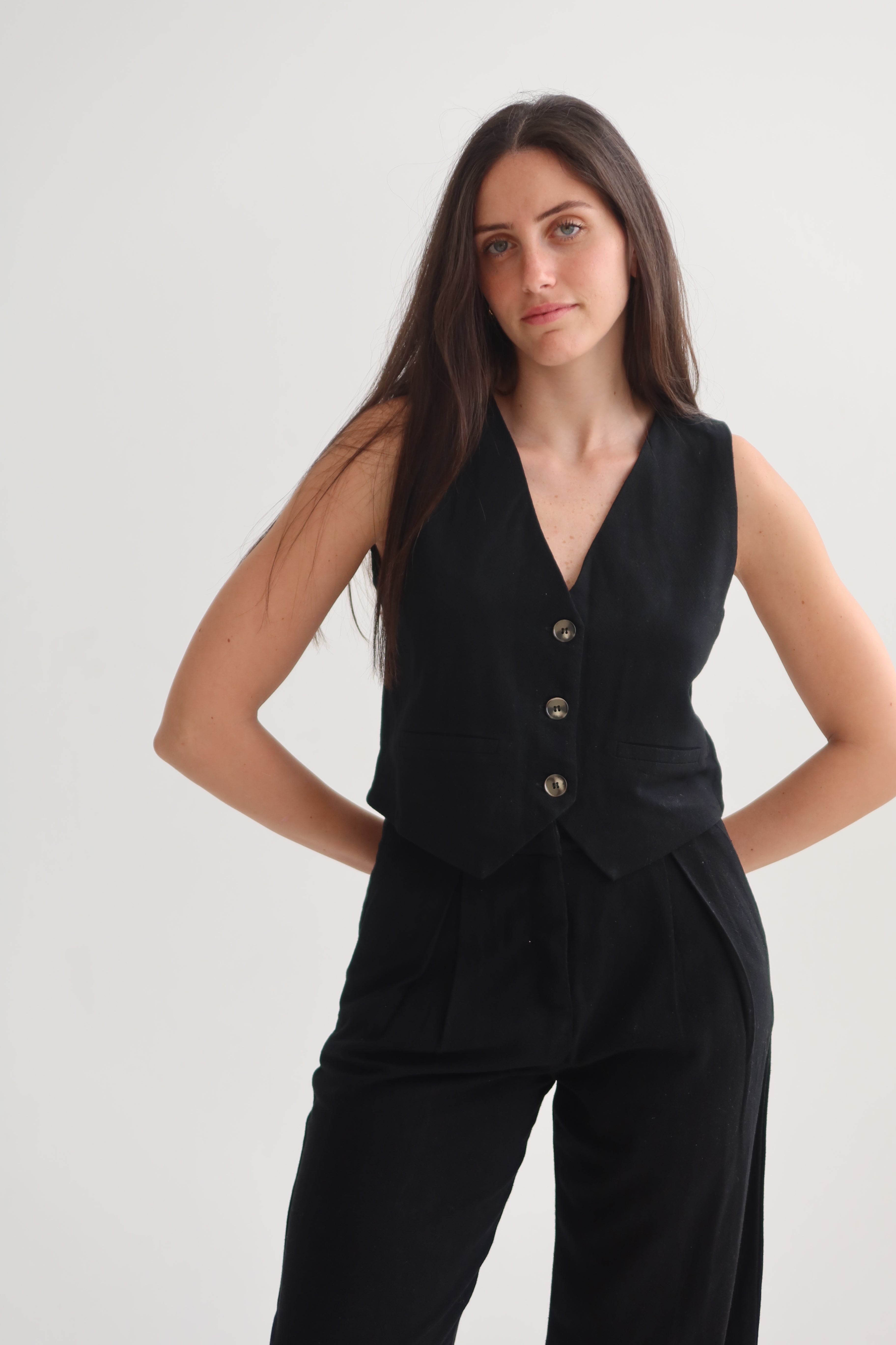 Black tailored crop vest