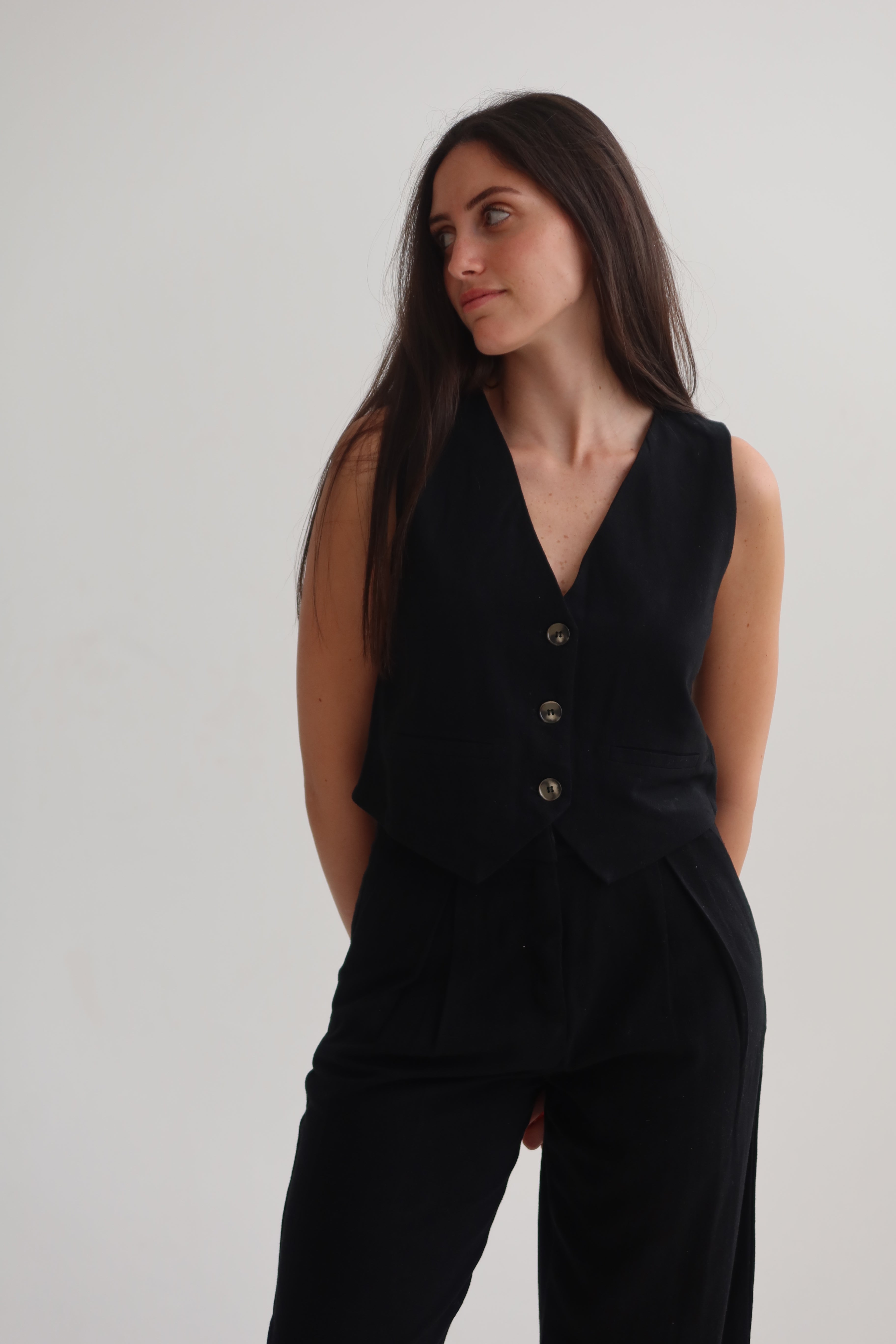 Black tailored crop vest