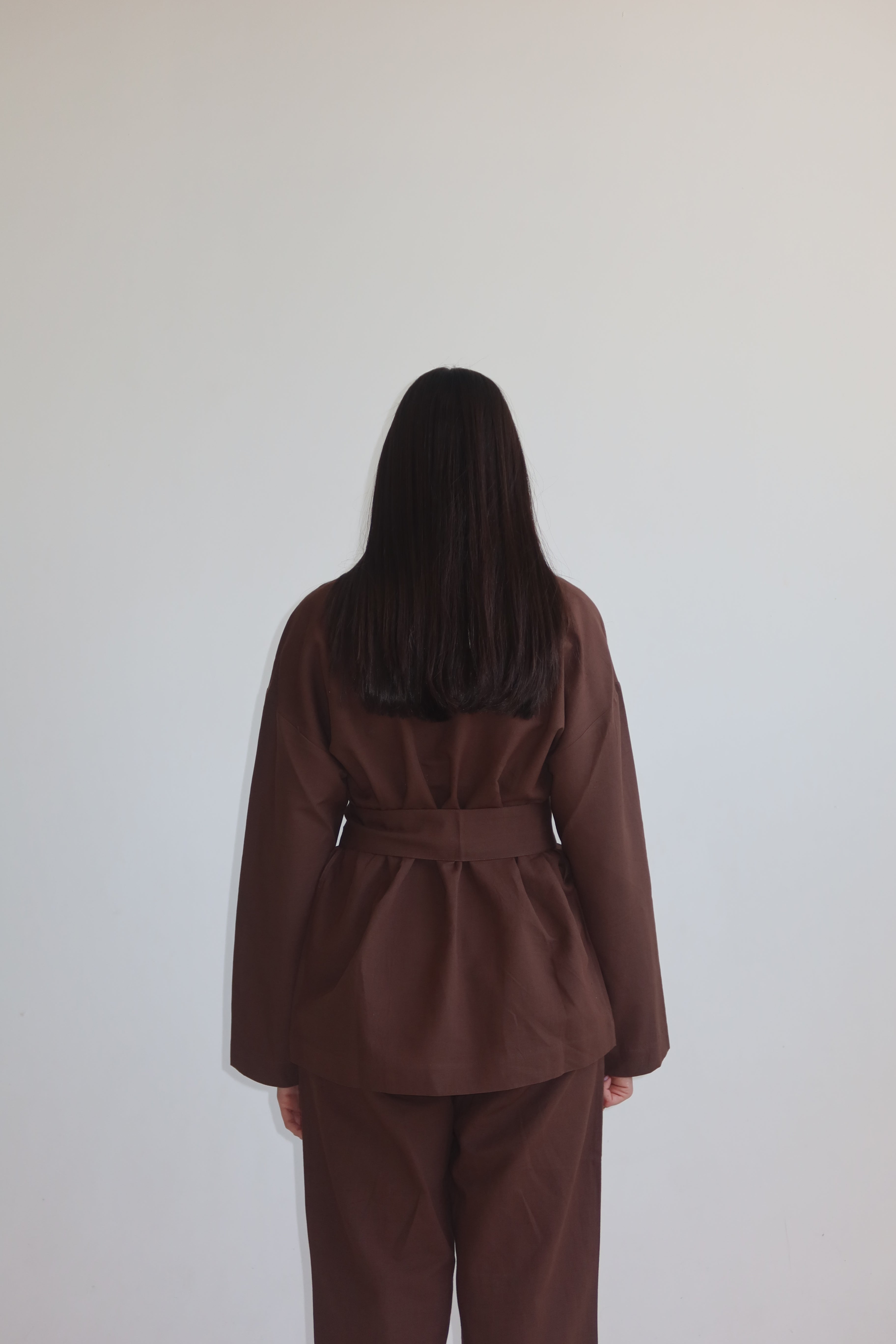 Linen blend kimono shirt - Chocolate Brown