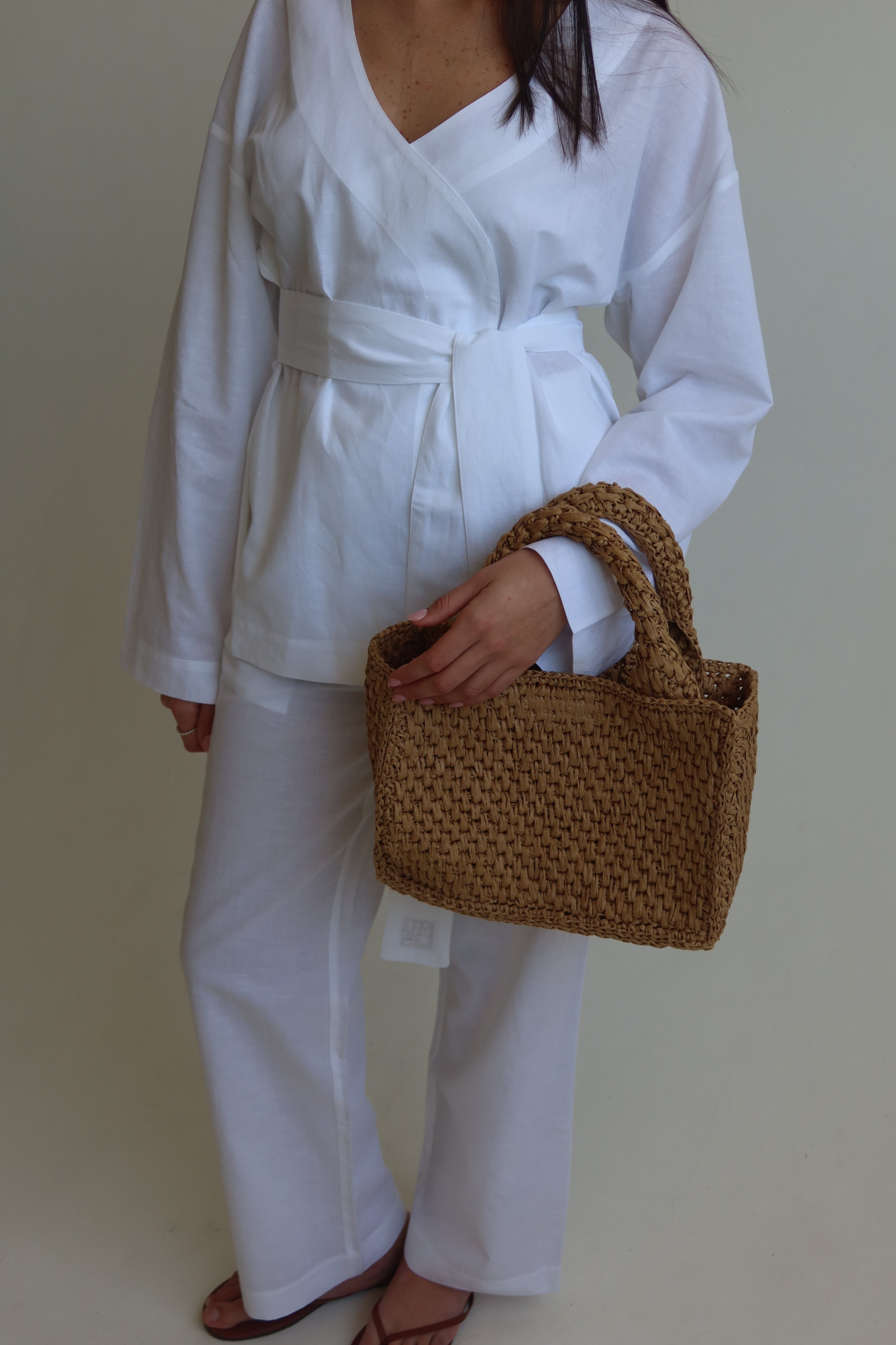 Linen blend kimono shirt - White