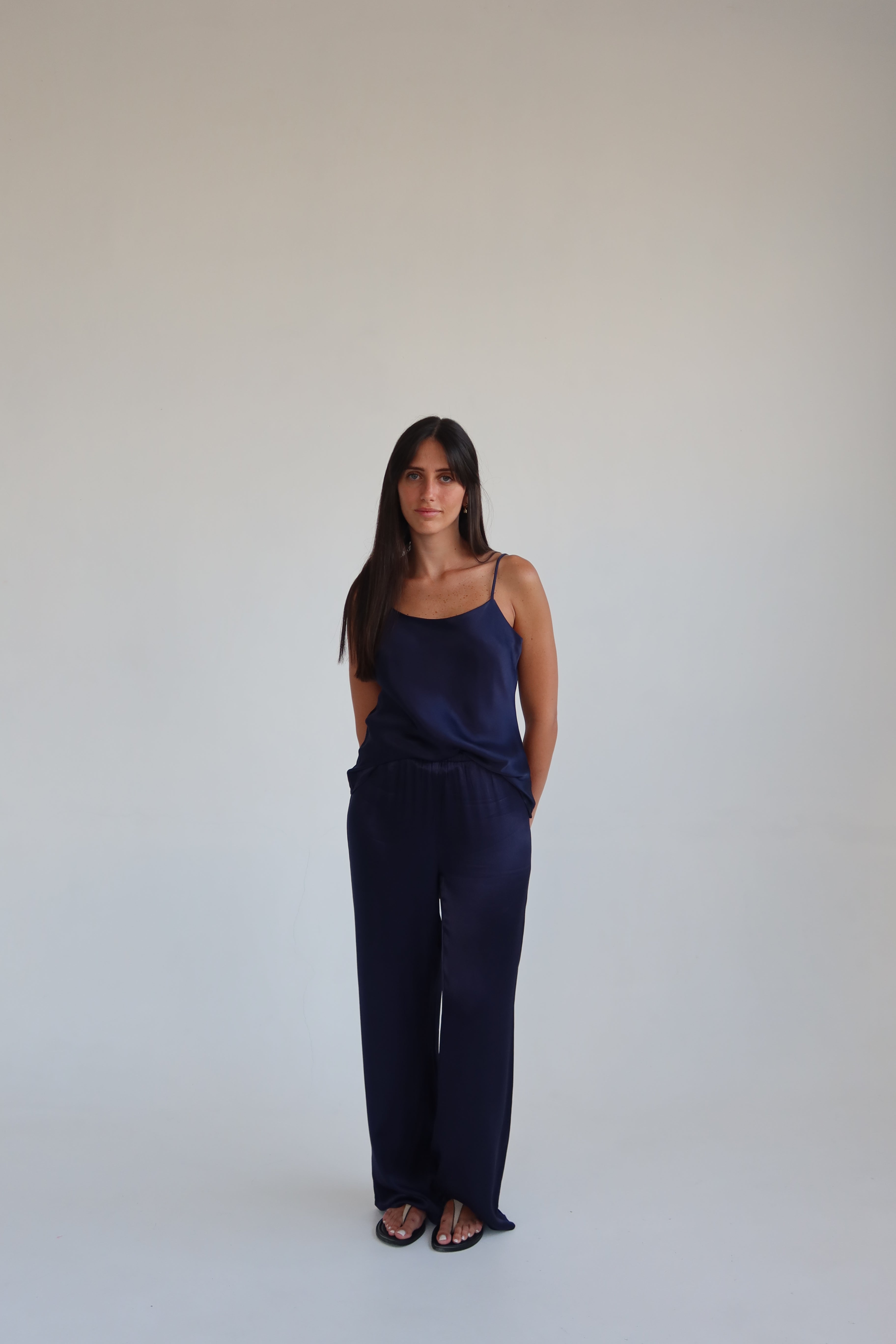 Satin full length pants - Navy