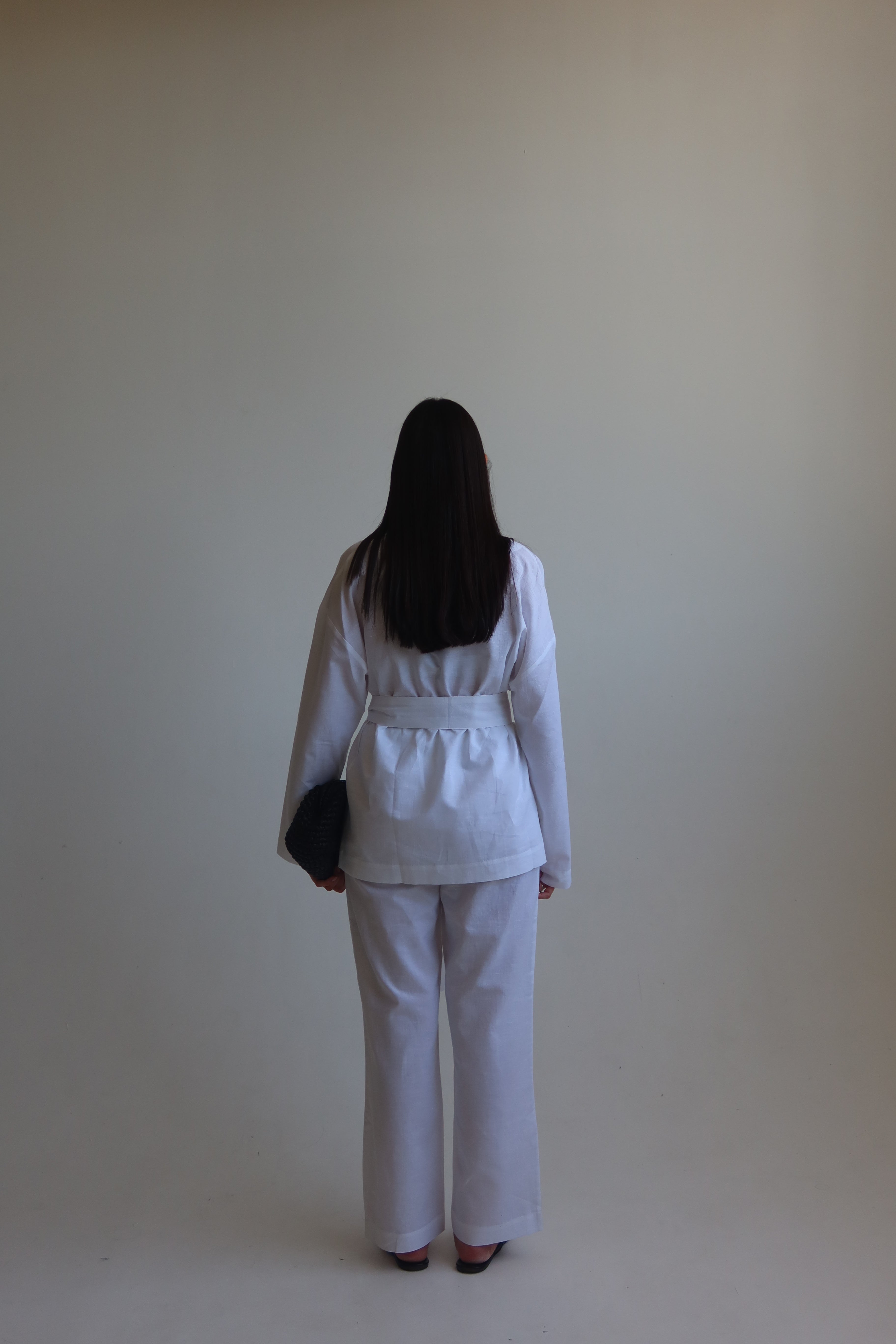 Linen blend kimono shirt - White