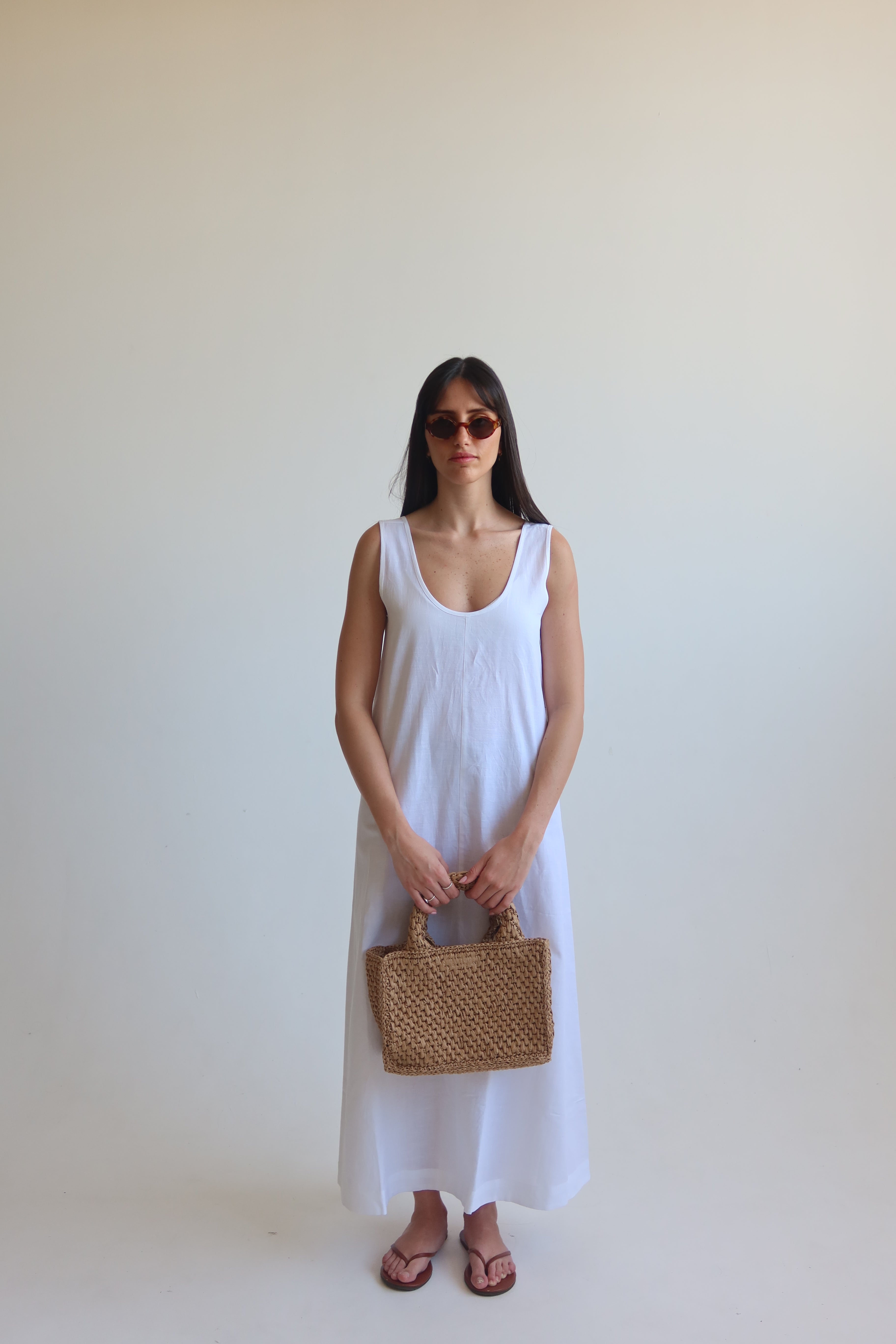 Linen Blend Relaxed Maxi Dress - White