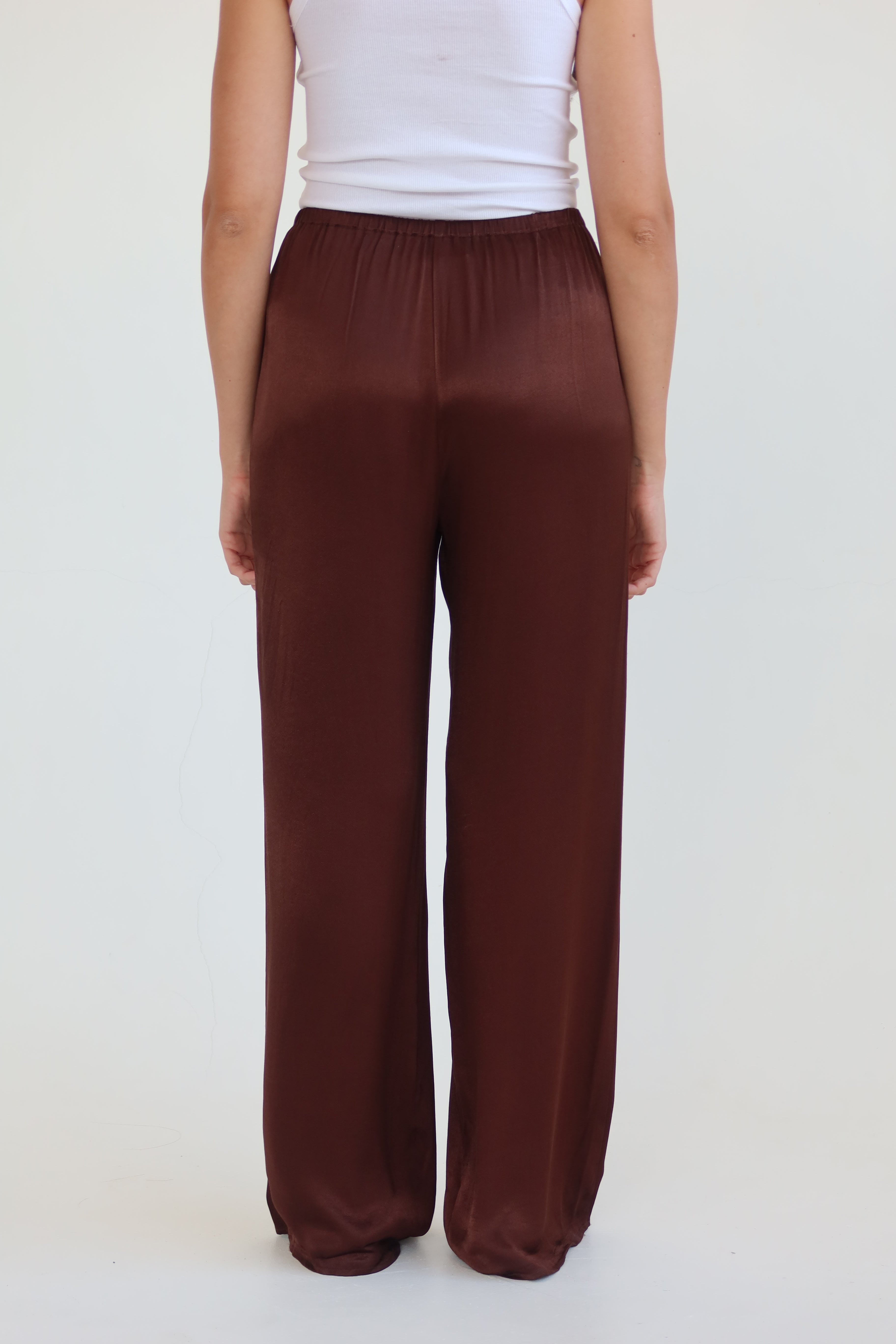 Satin full length pants - dark brown