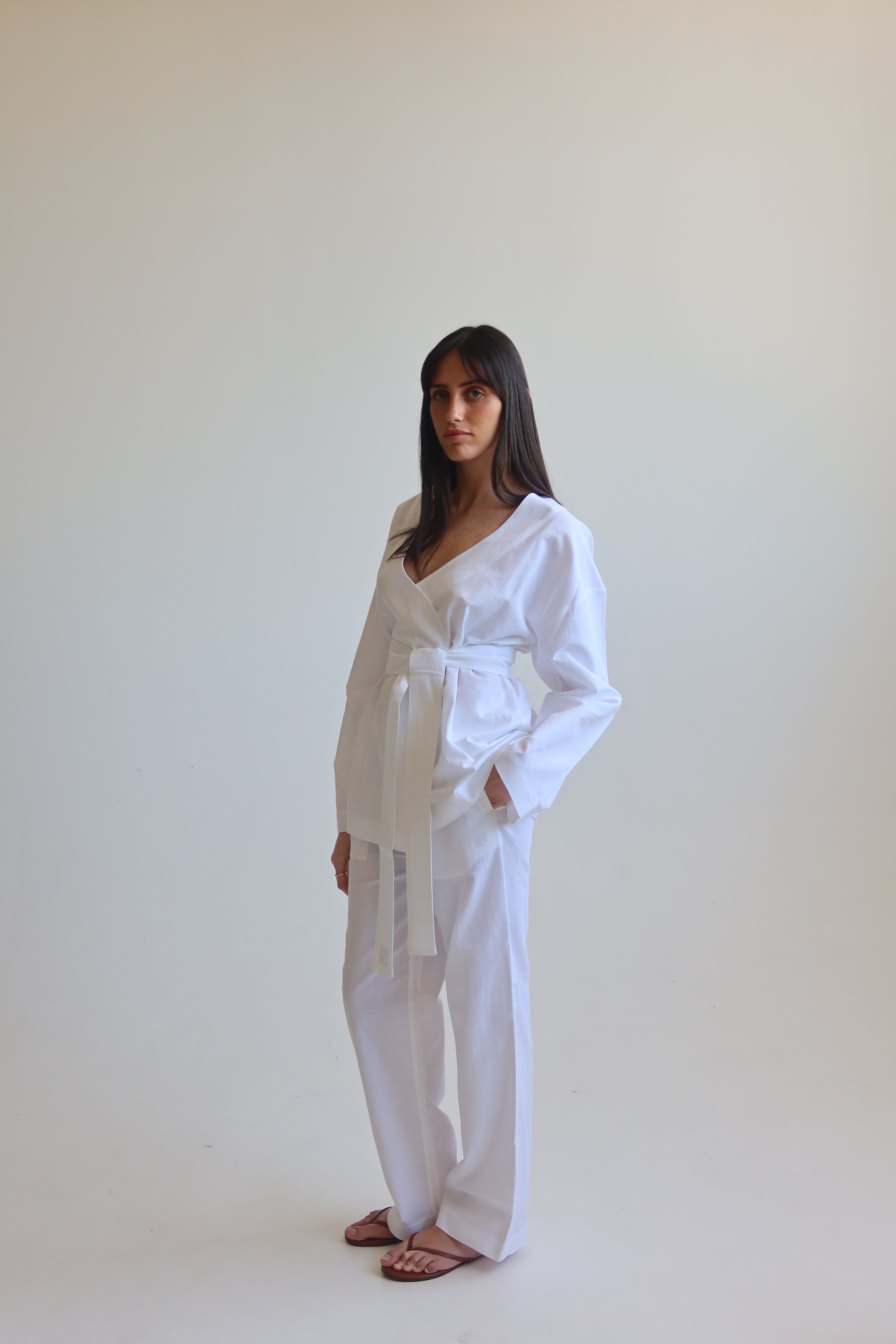 Linen blend pants - White