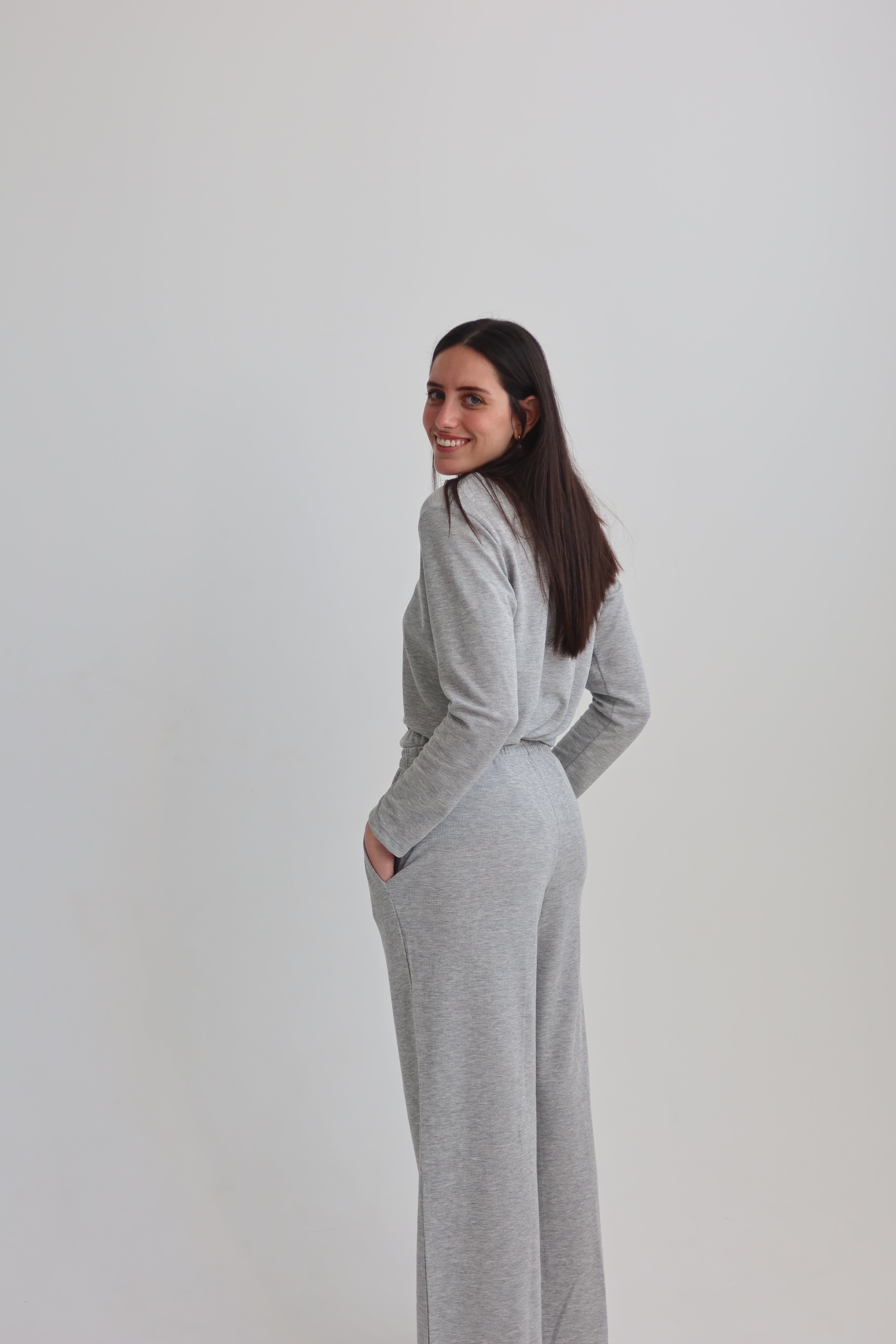 Waffle straight pants - gray