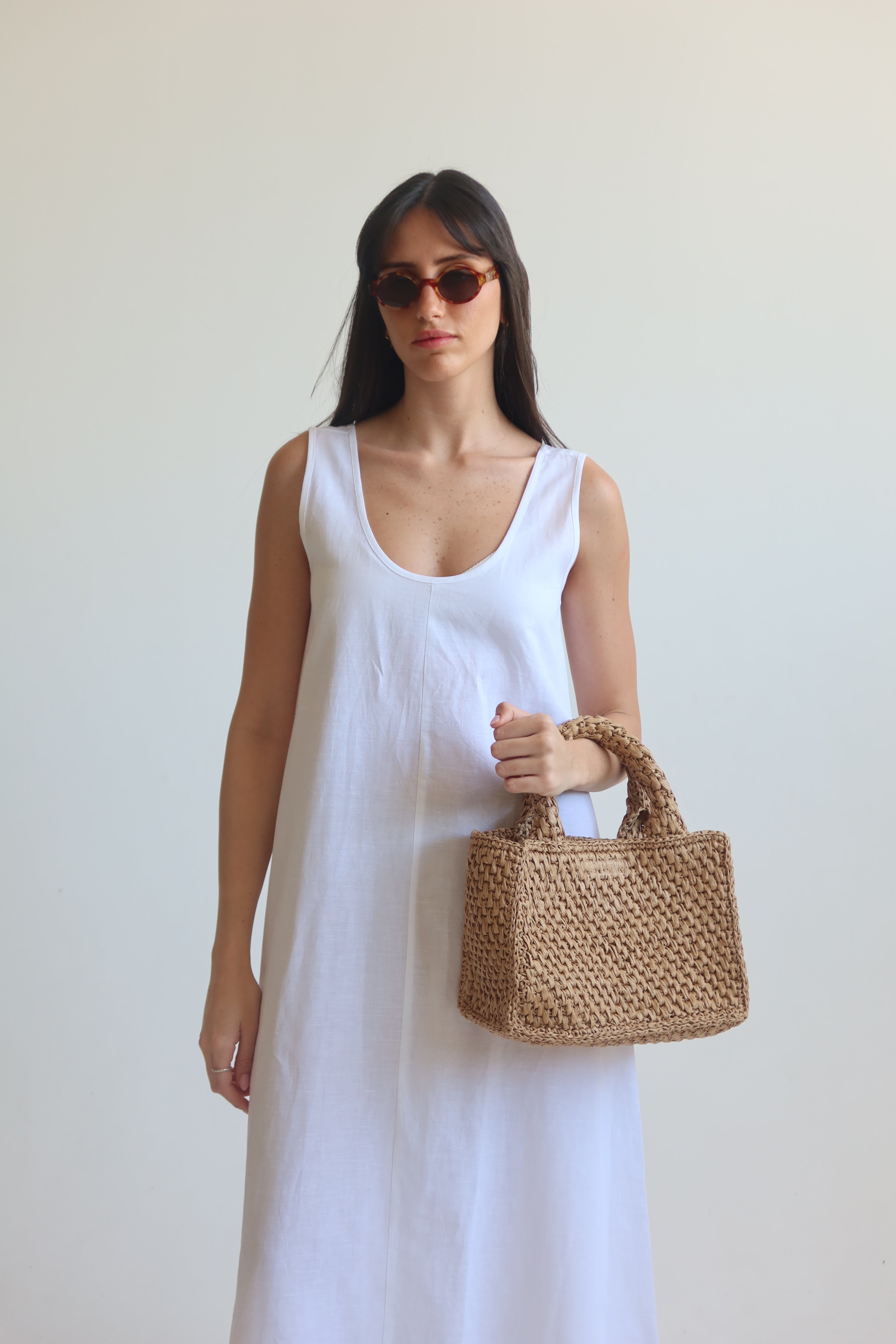 Linen Blend Relaxed Maxi Dress - White