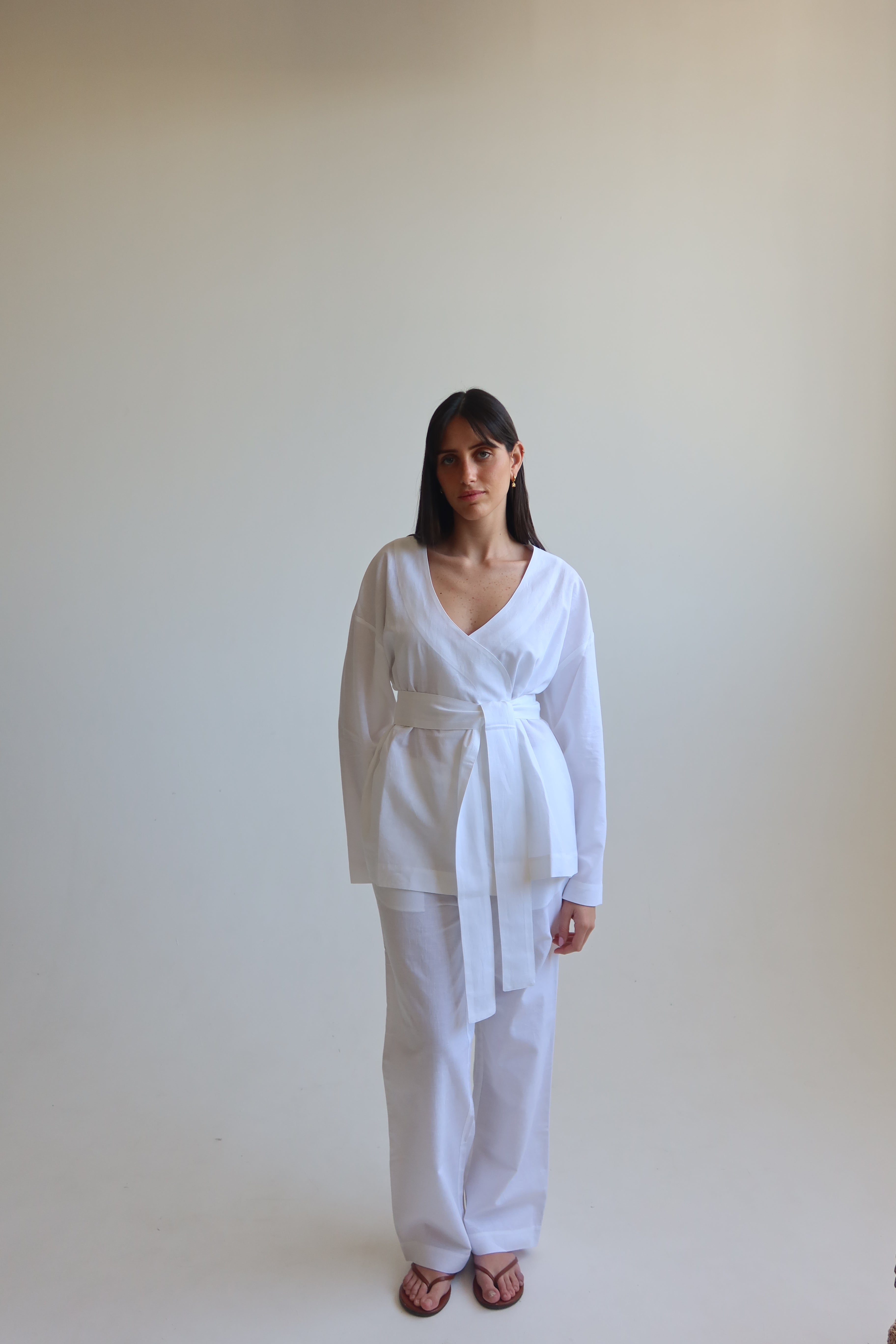 Linen blend kimono shirt - White