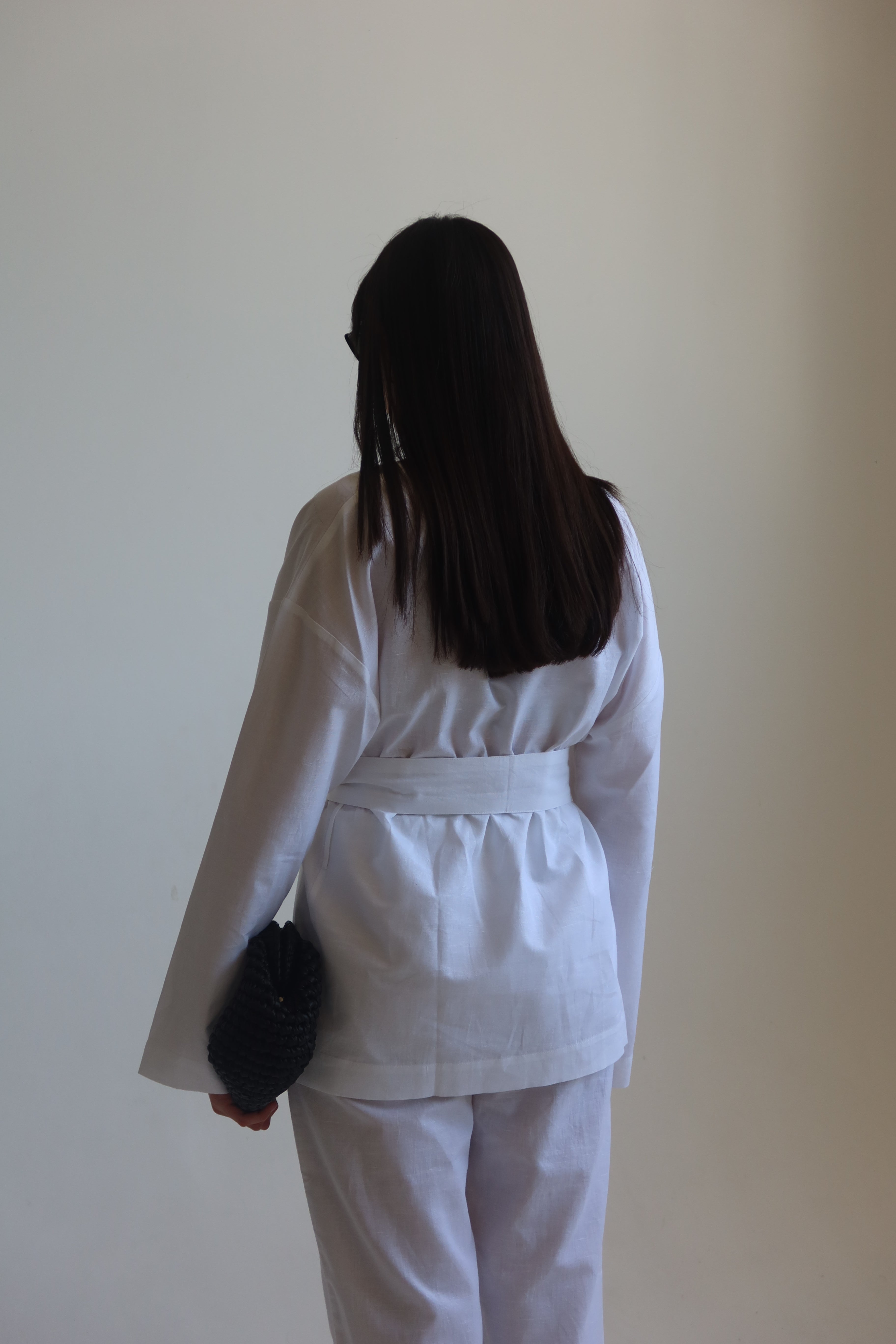 Linen blend kimono shirt - White