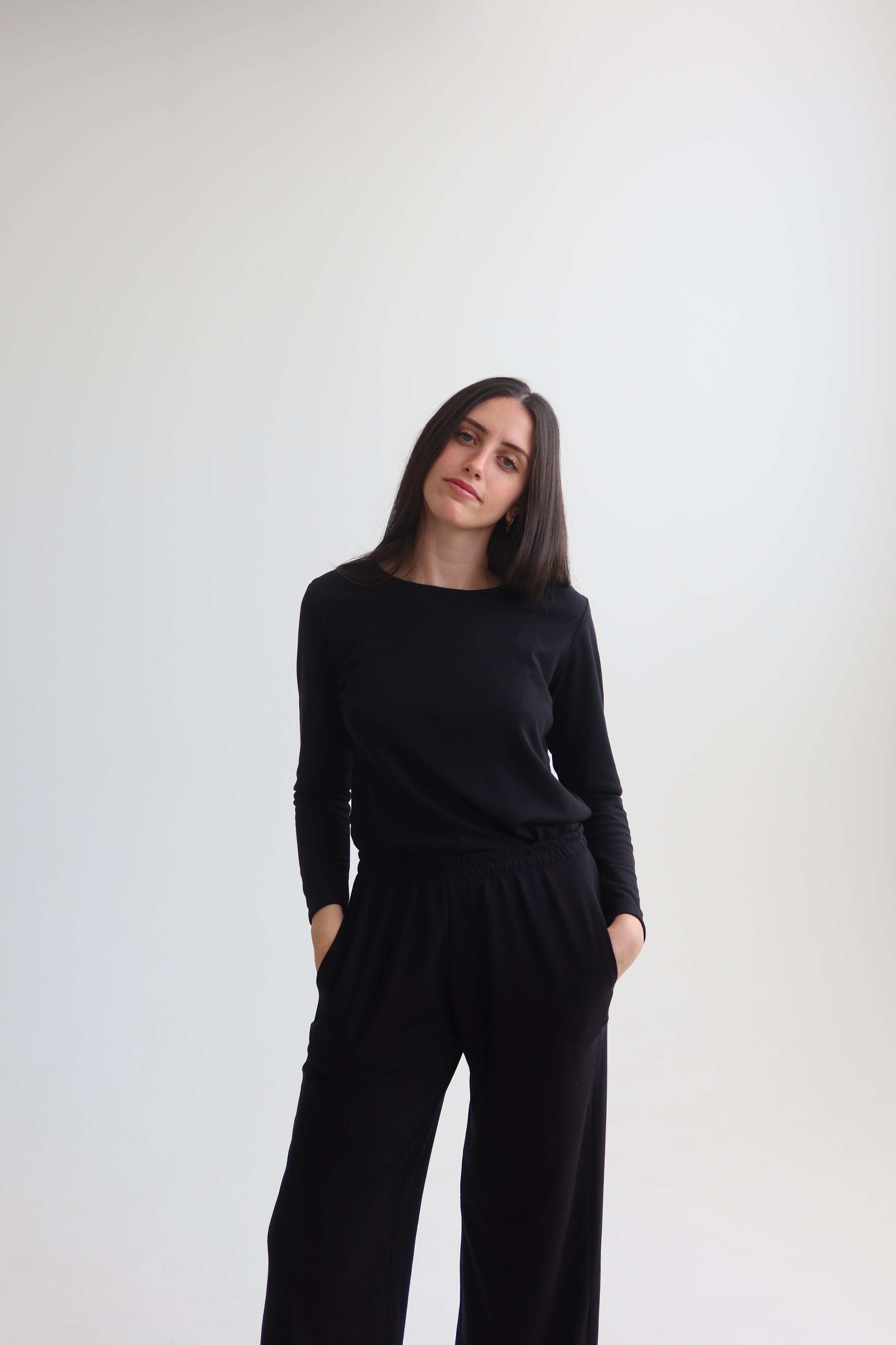 Waffle long sleeve T-shirt - black