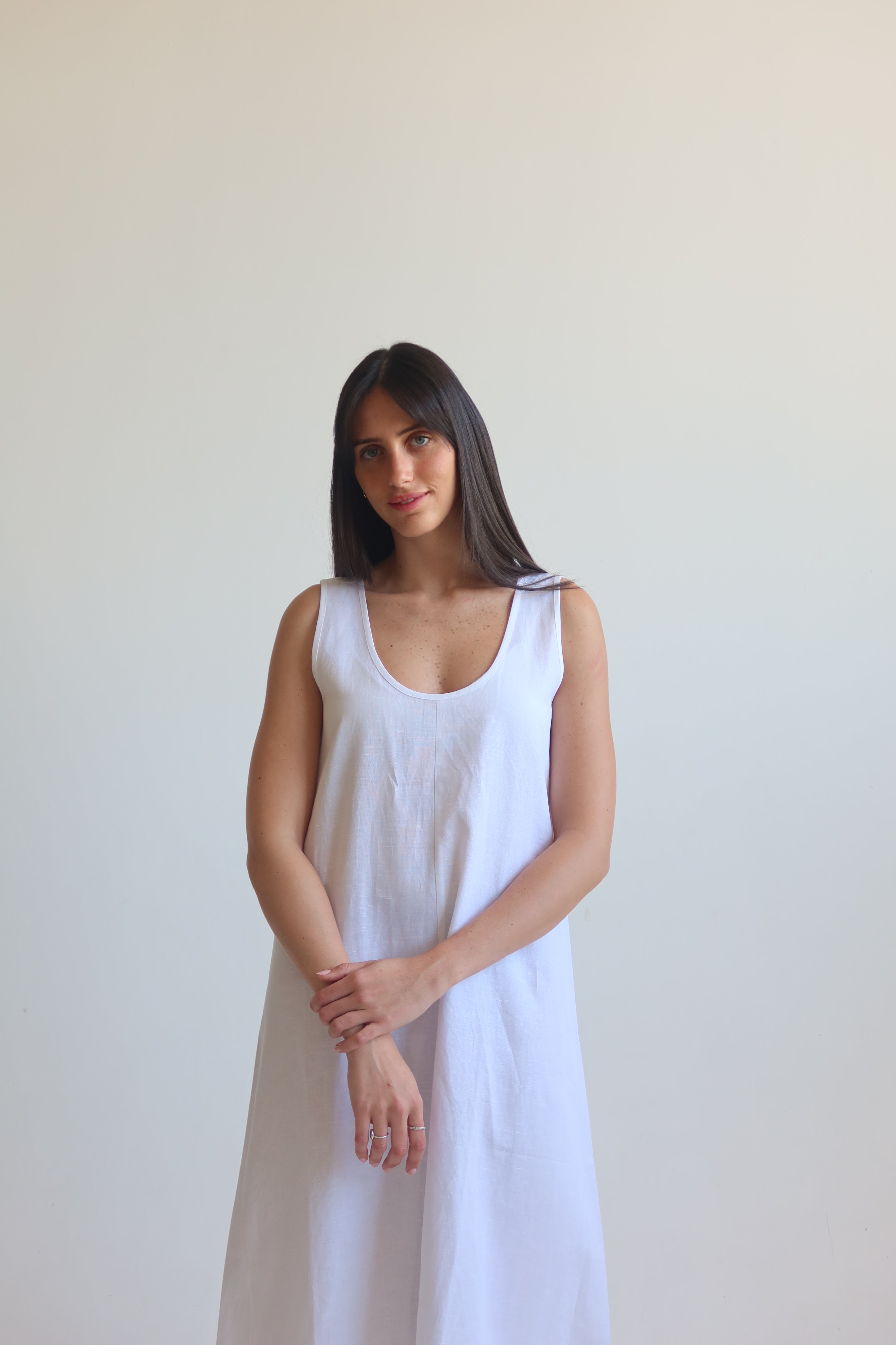 Linen Blend Relaxed Maxi Dress - White