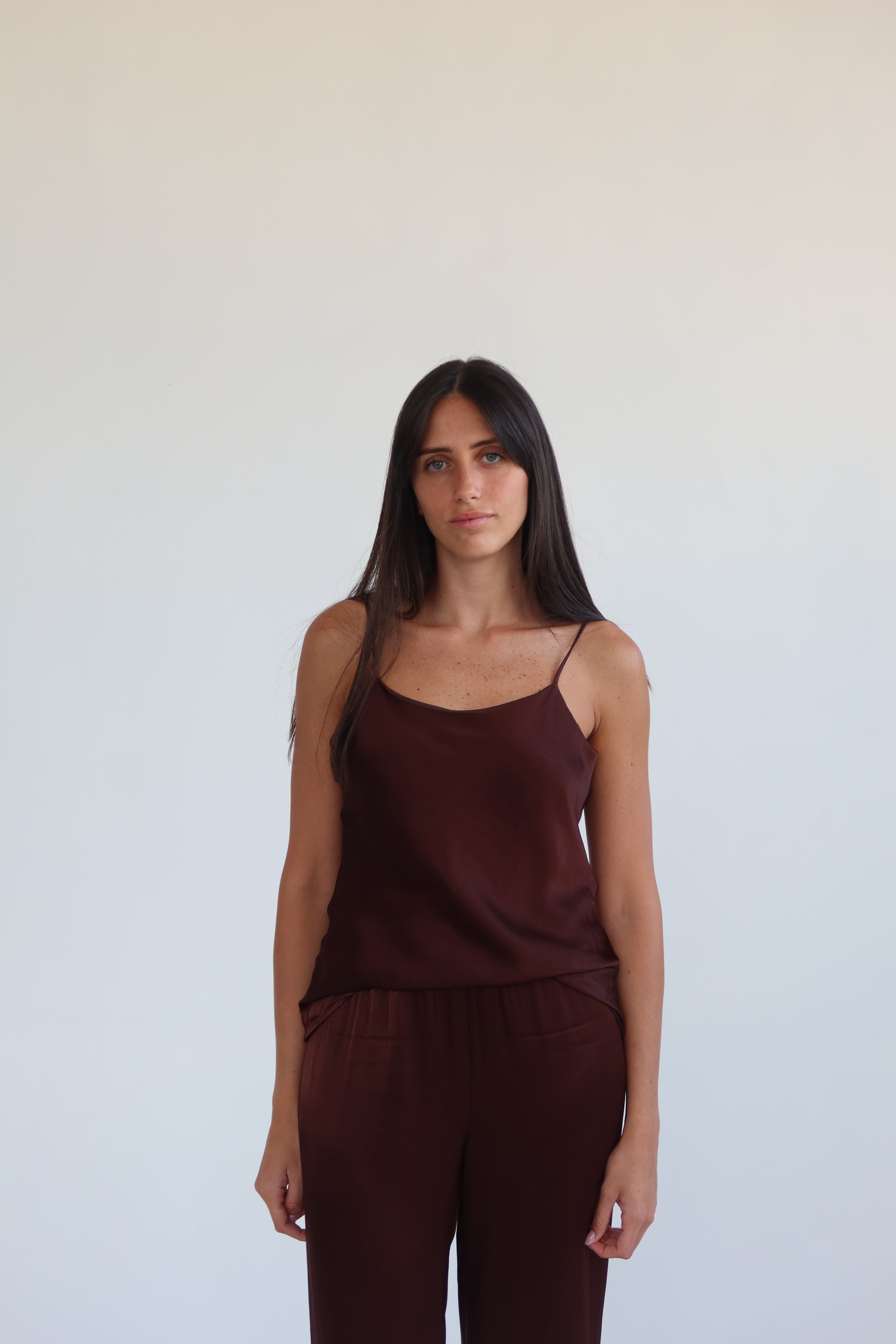 Satin slip camisole - dark brown