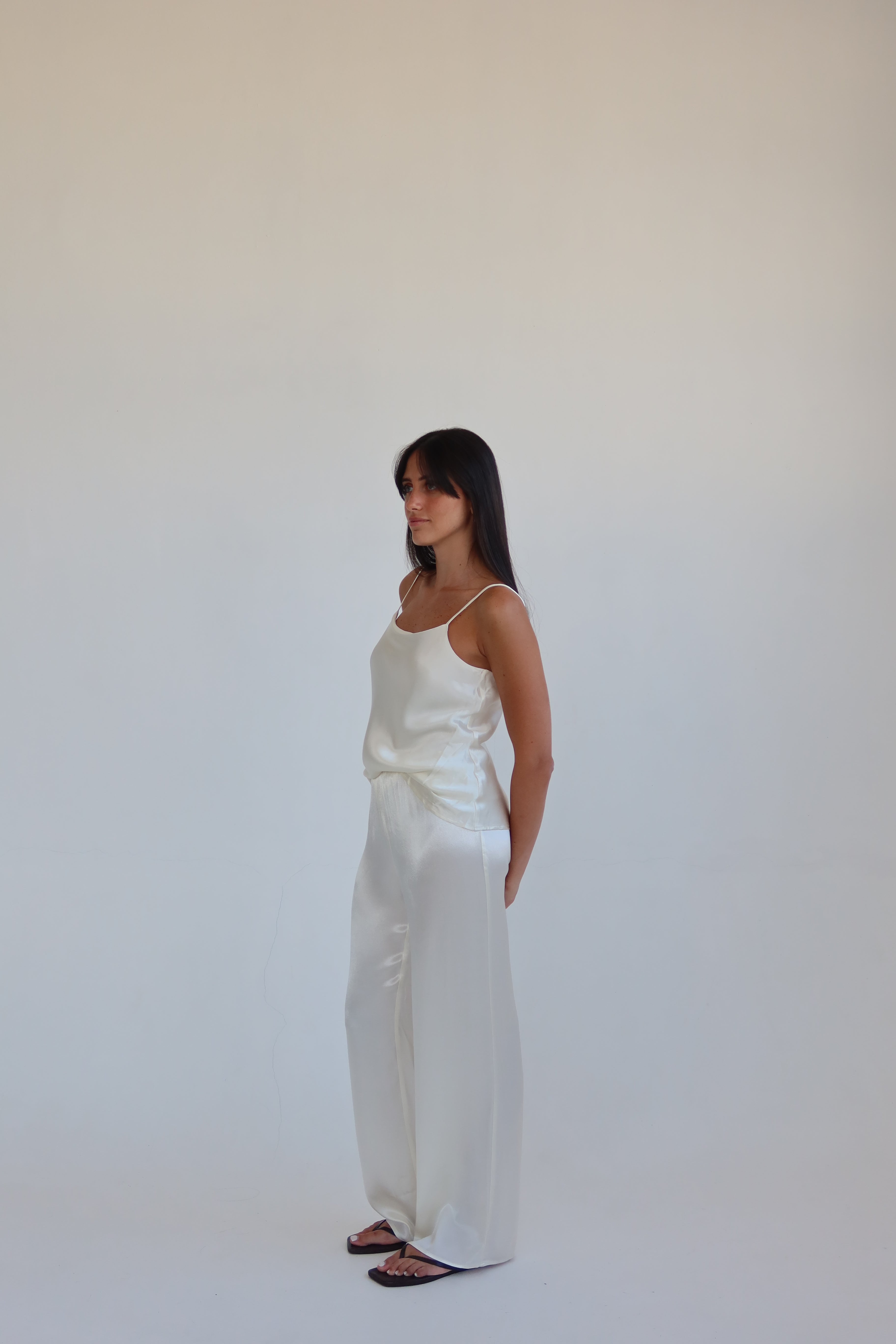 Satin full length pants - pearl