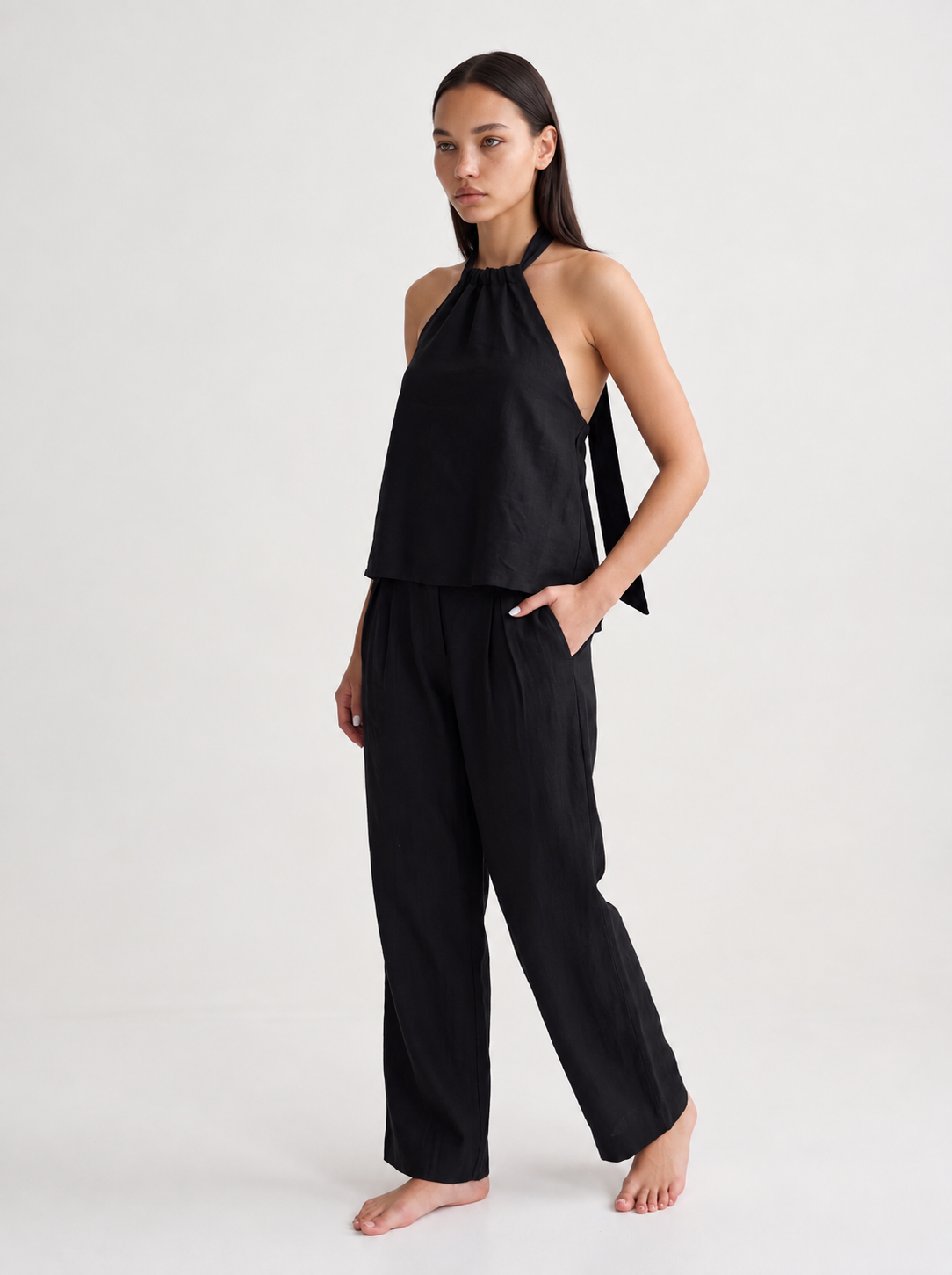 Collar open back tank top