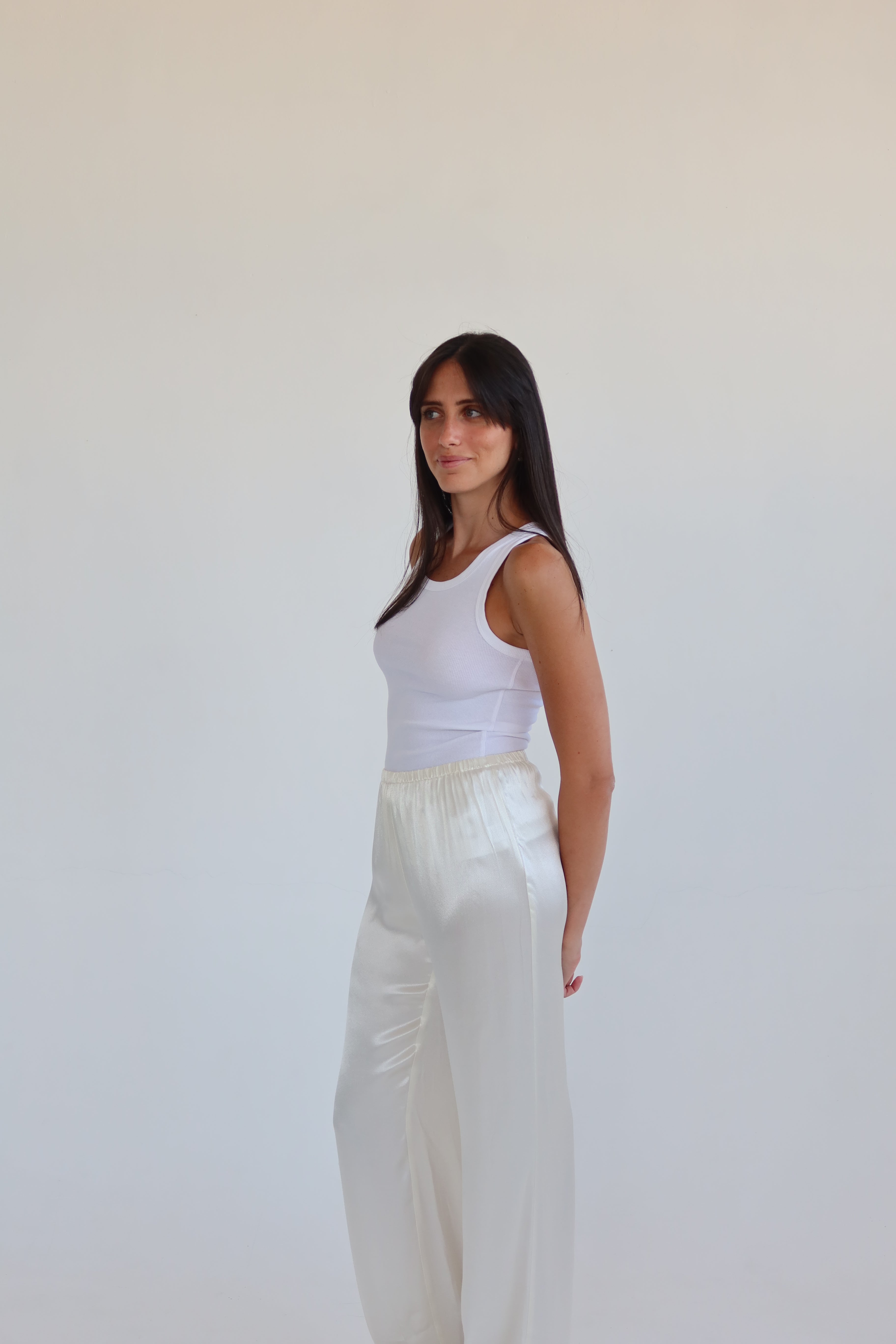 Satin full length pants - pearl