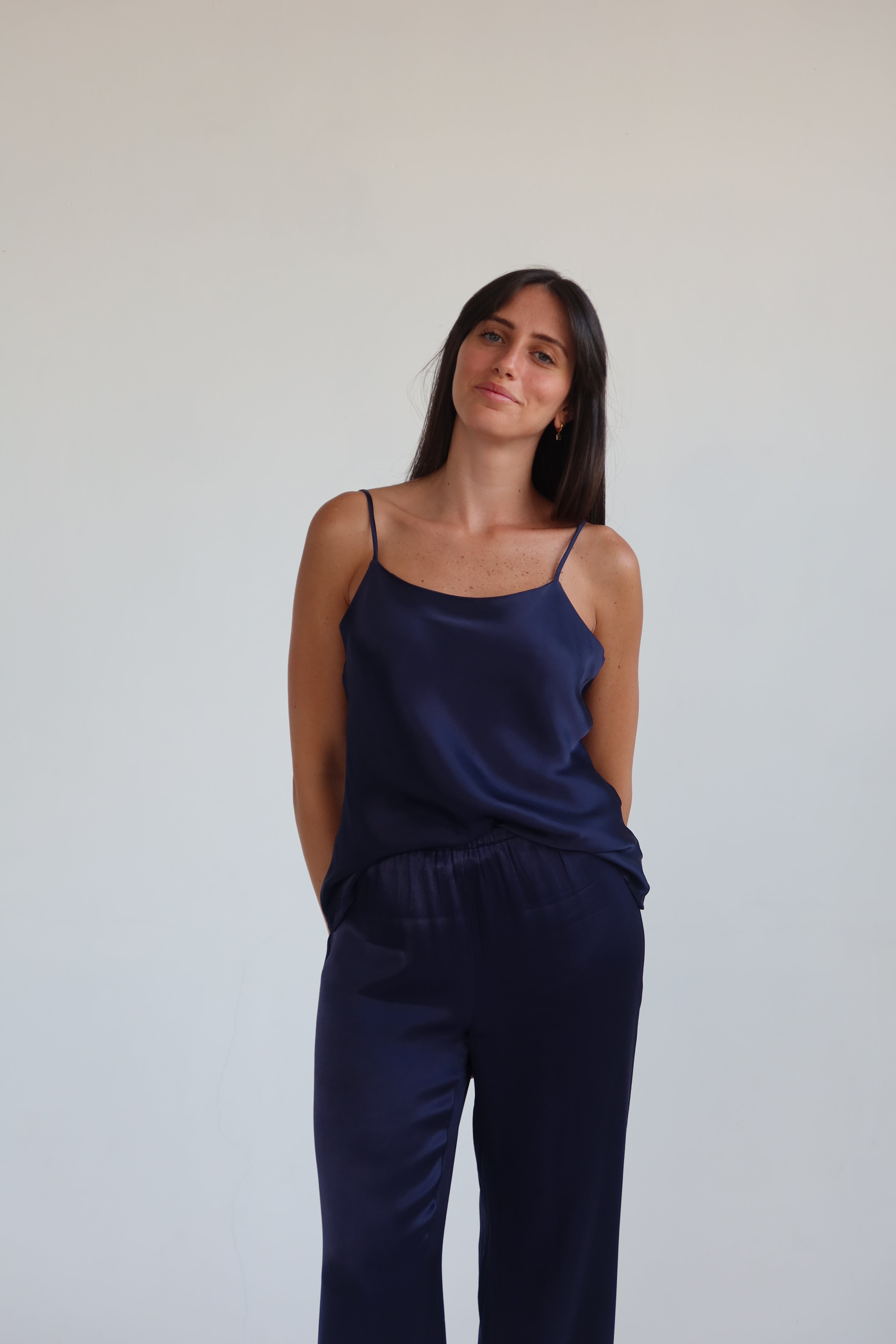 Satin full length pants - Navy