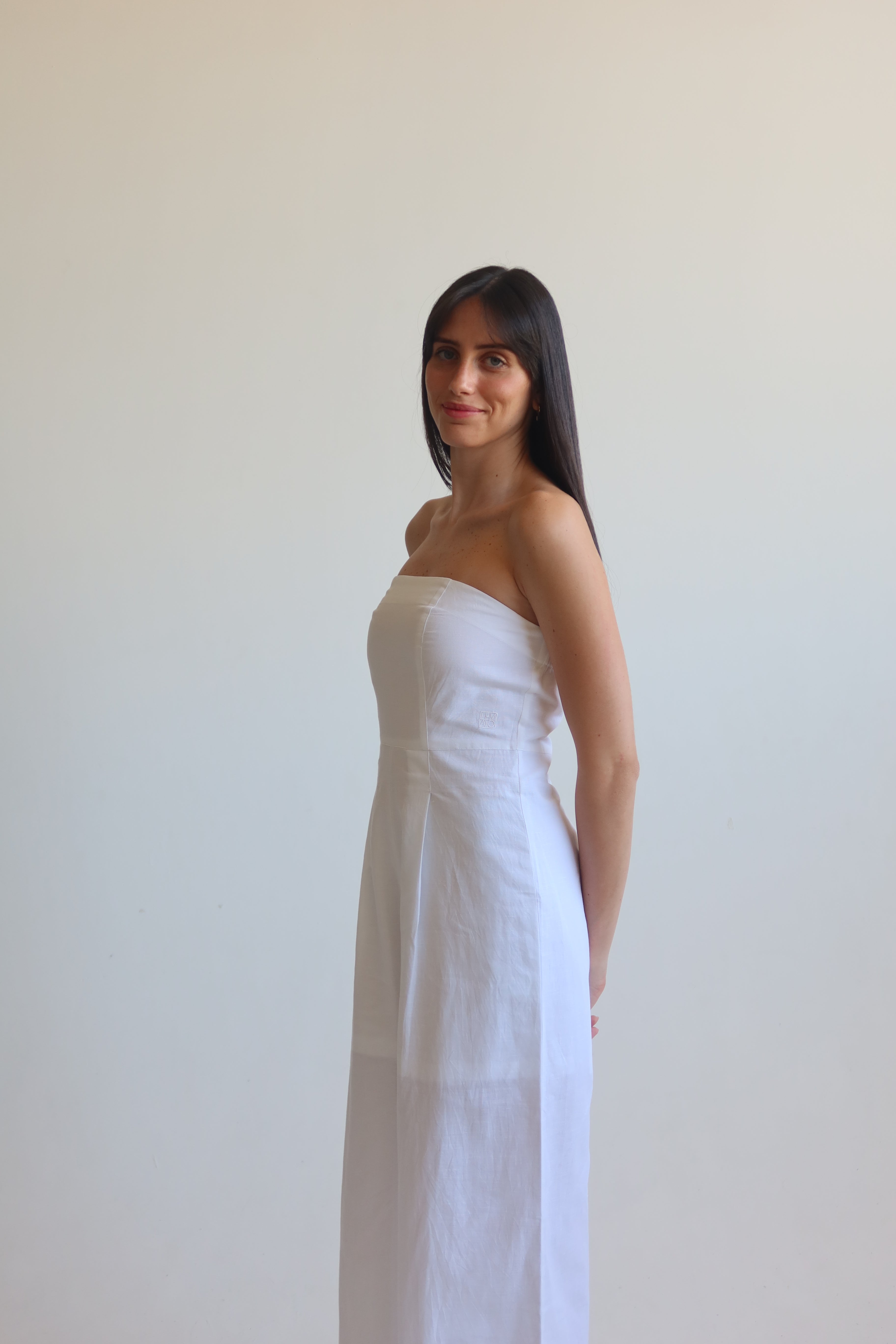 Linen blend Strapless jumpsuit - White