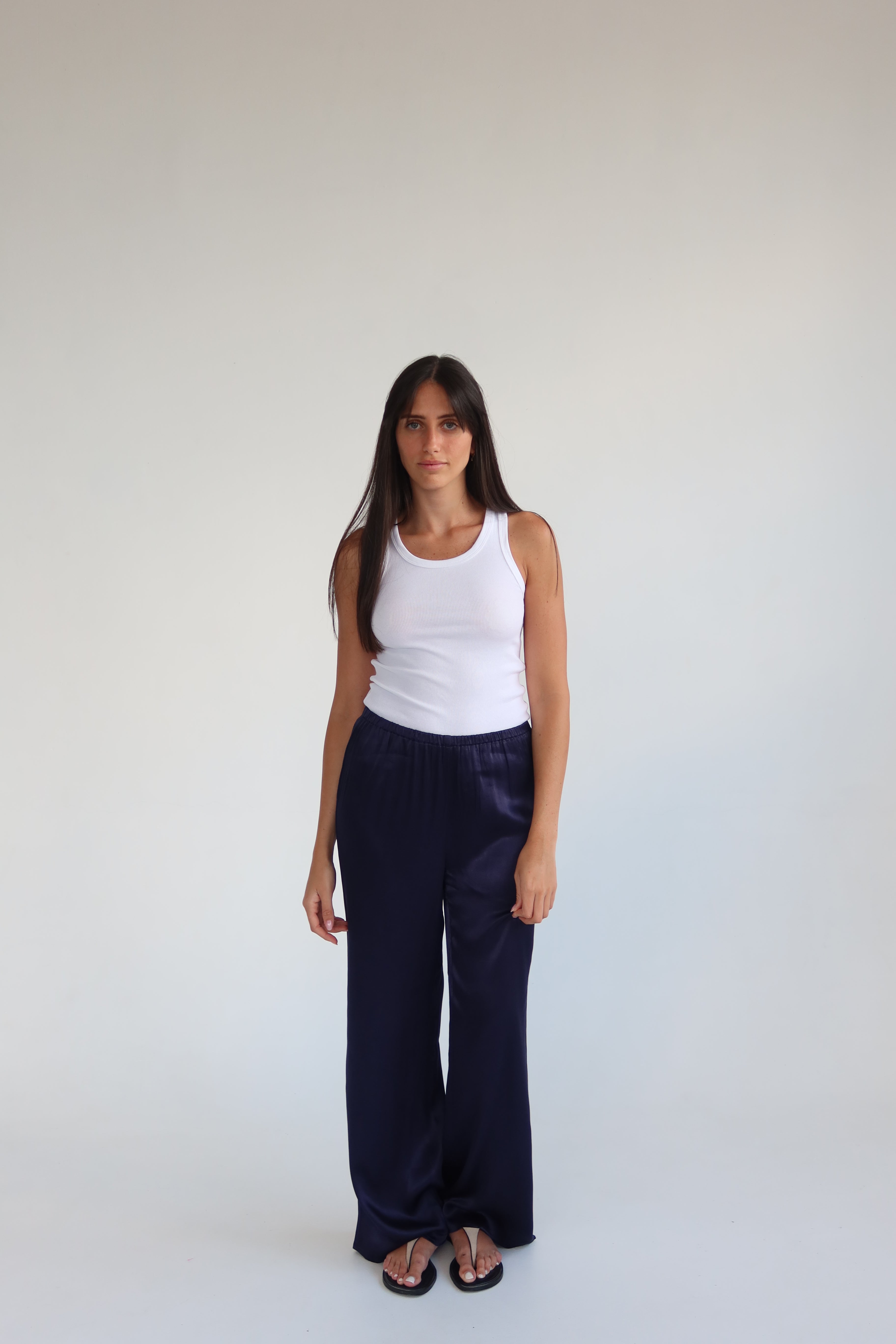 Satin full length pants - Navy