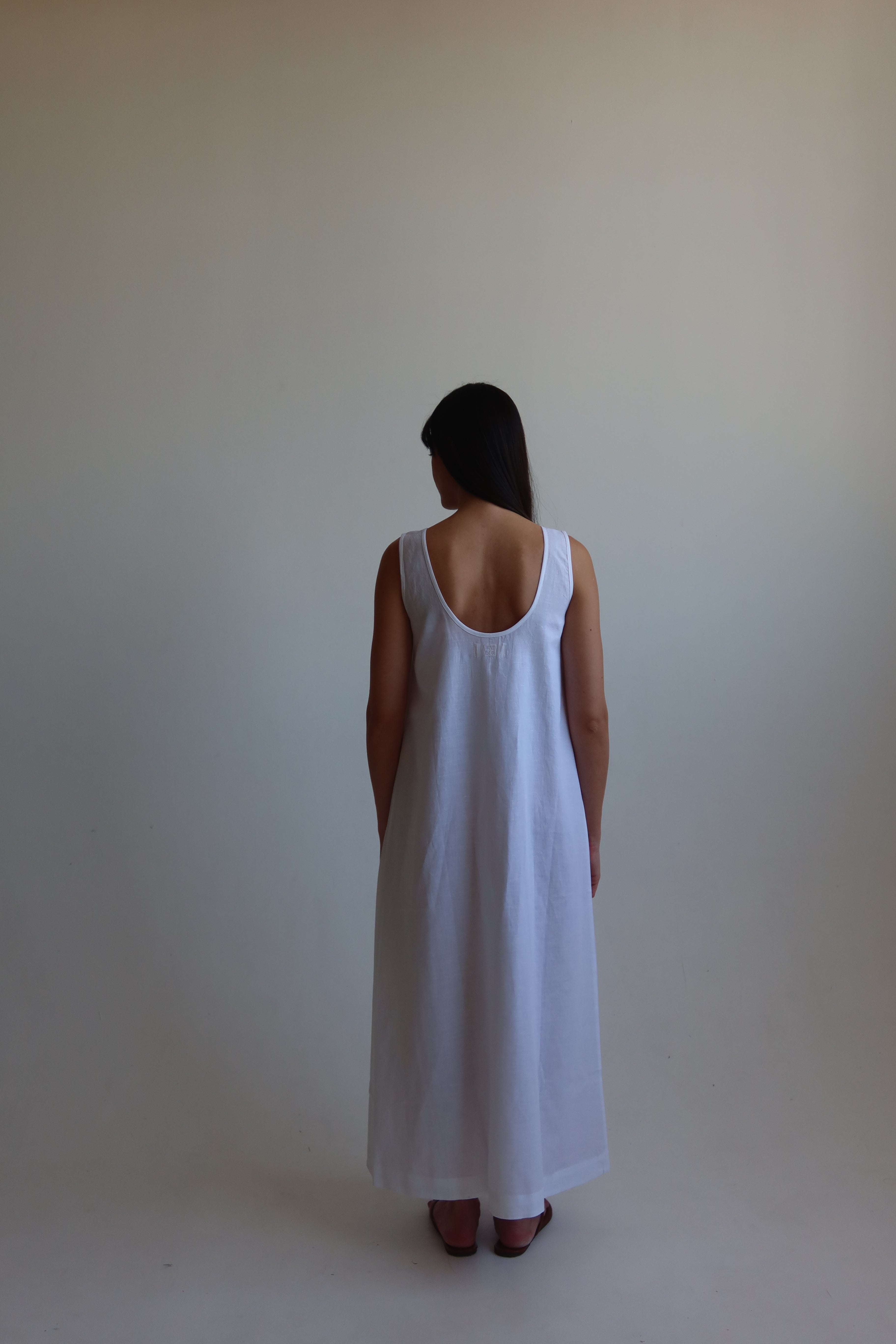 Linen Blend Relaxed Maxi Dress - White