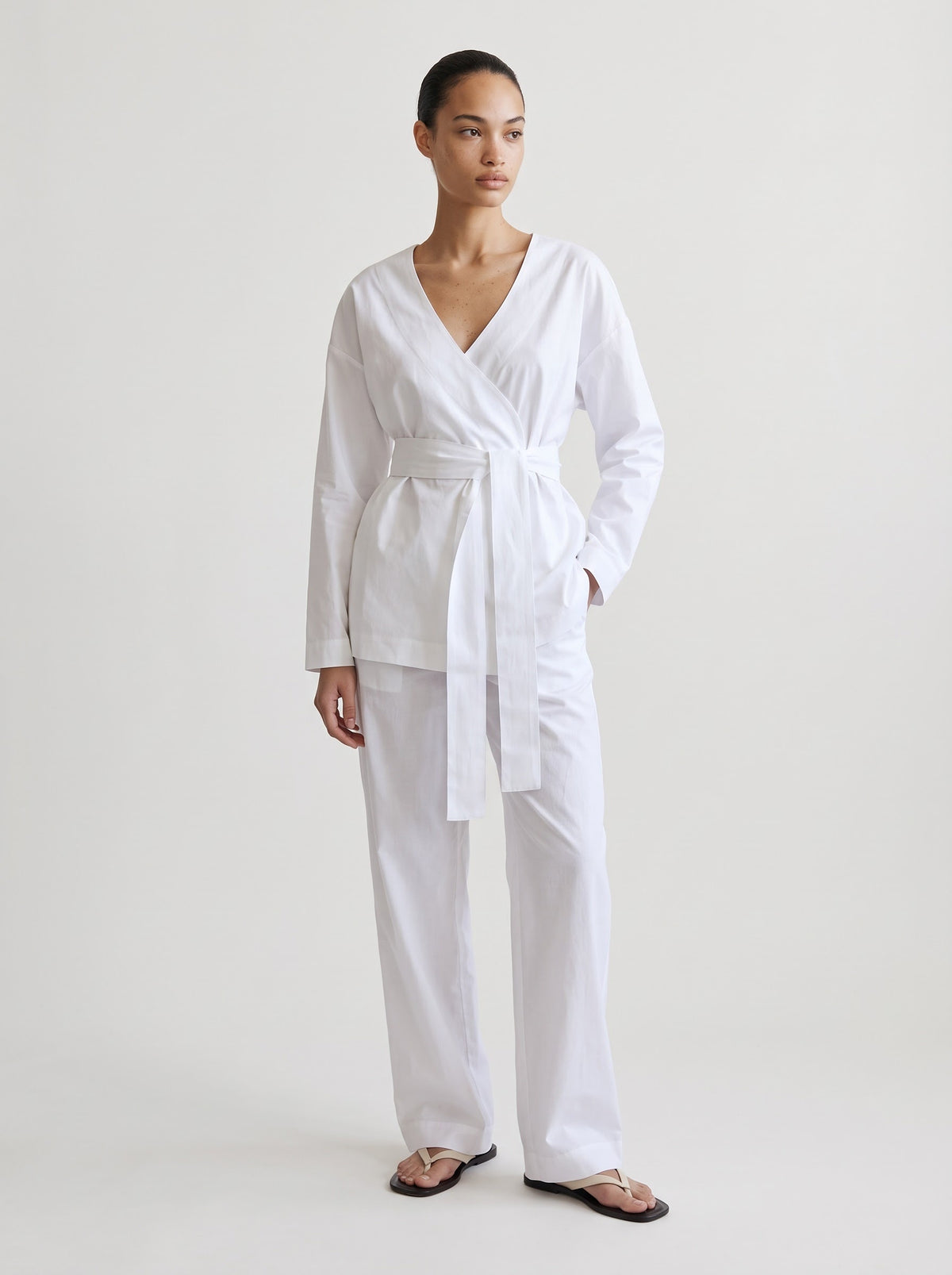 Linen blend straight pants