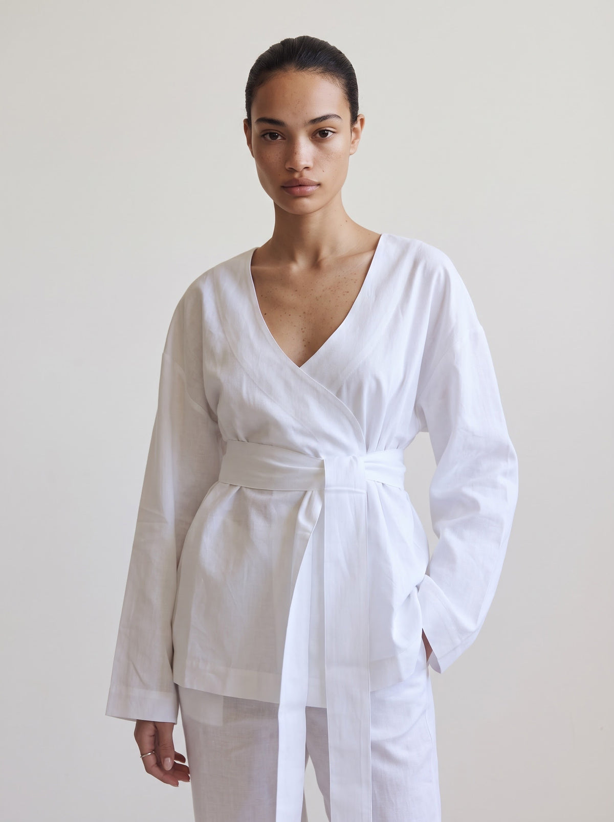 Linen blend kimono shirt