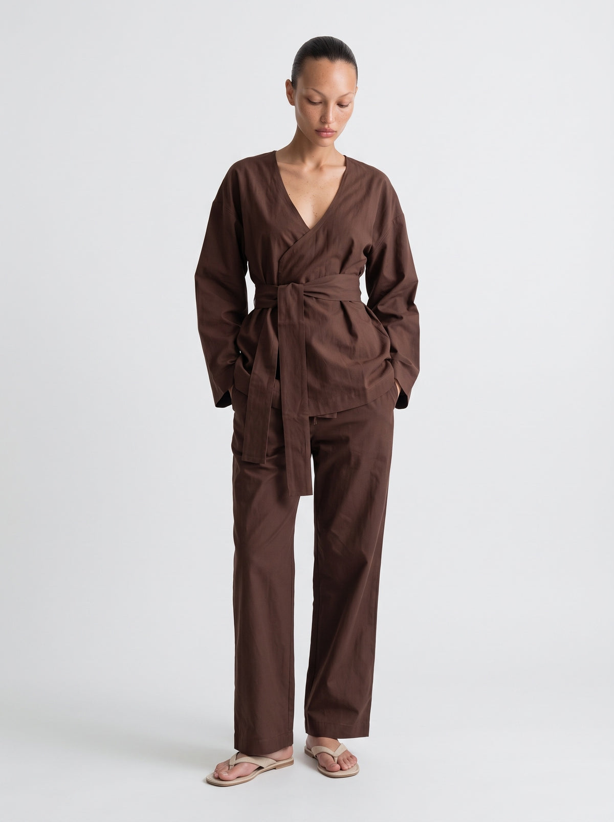 Linen blend straight pants